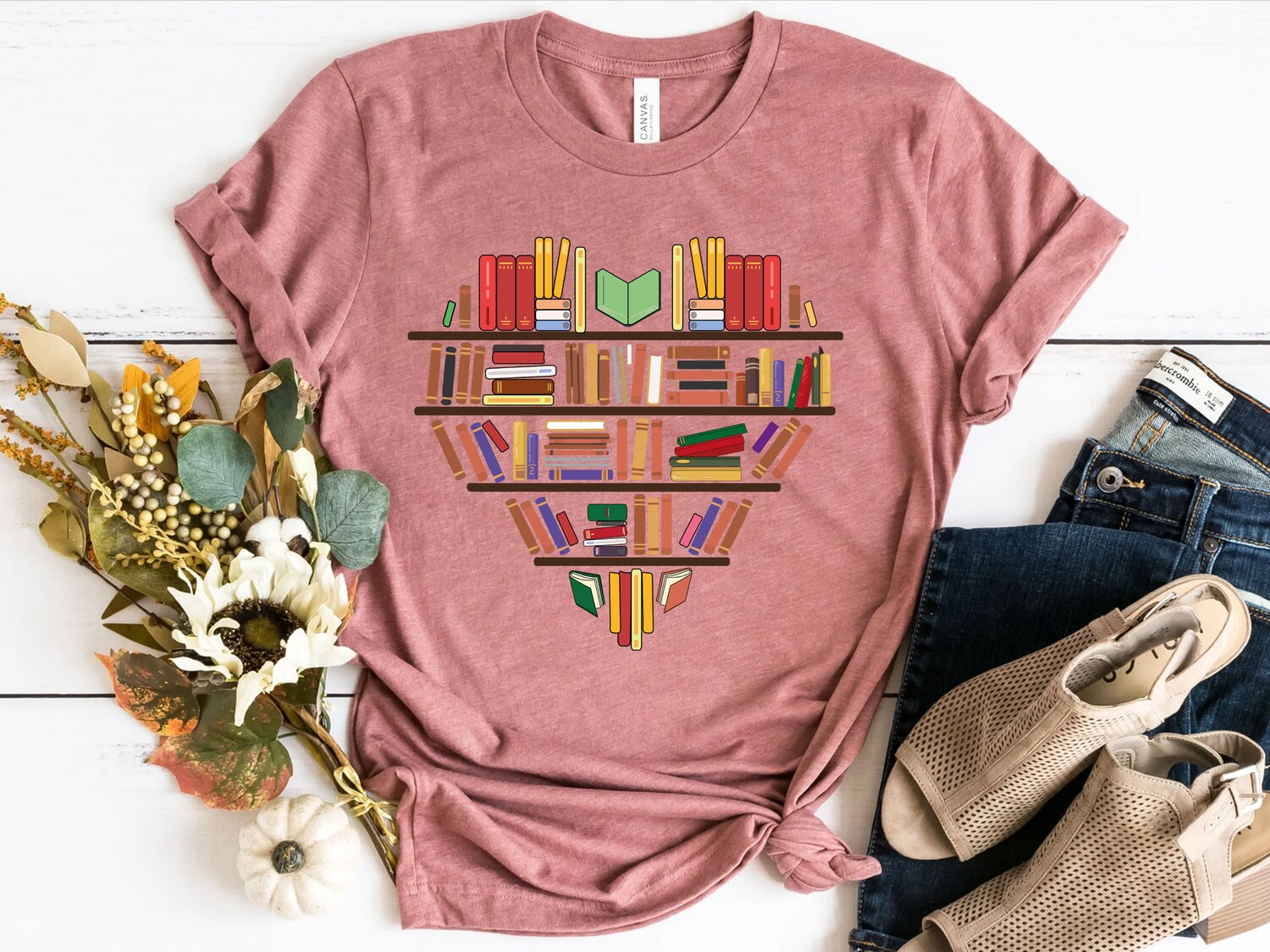 Book Lover Librarian Reading Nerd Shelf Teacher Heart Literature Shirt image 2