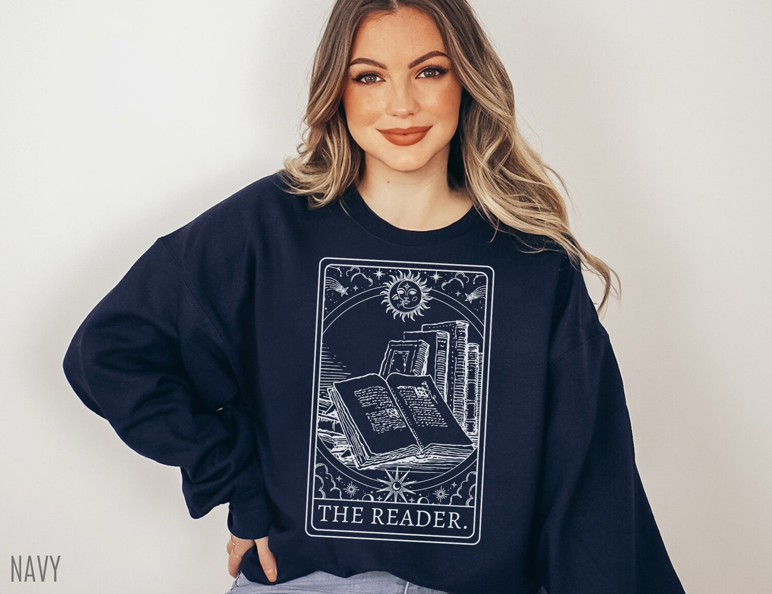 The Reader Tarot Card Bookish Lover Celestial Teacher Librarian Sweatshirt image 1