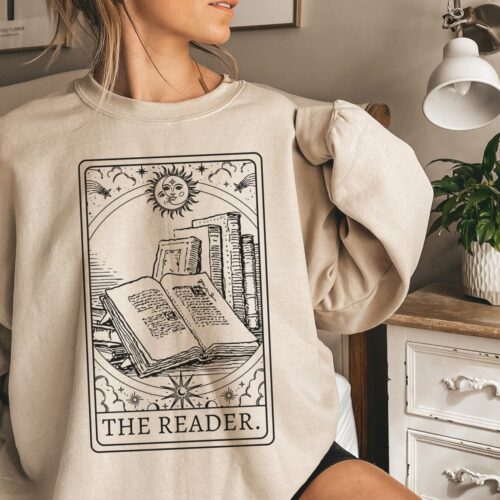 The Reader Tarot Card Bookish Lover Celestial Teacher Librarian Sweatshirt image 0