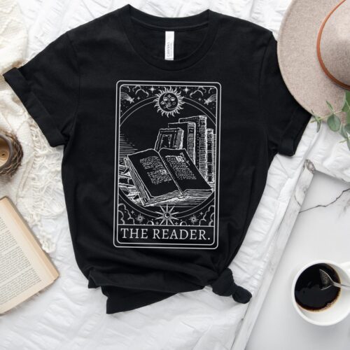 Reader Tarot Card Book Lover Teacher Librarian Women Celestial Literacy Shirt image 0