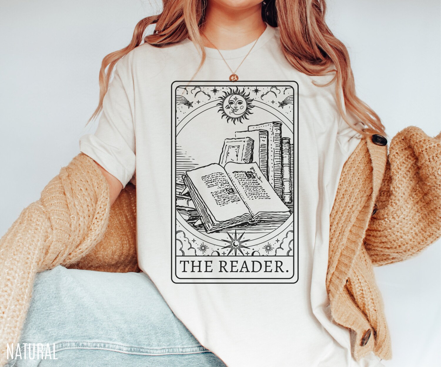 Reader Tarot Card Book Lover Teacher Librarian Women Celestial Literacy Shirt image 1