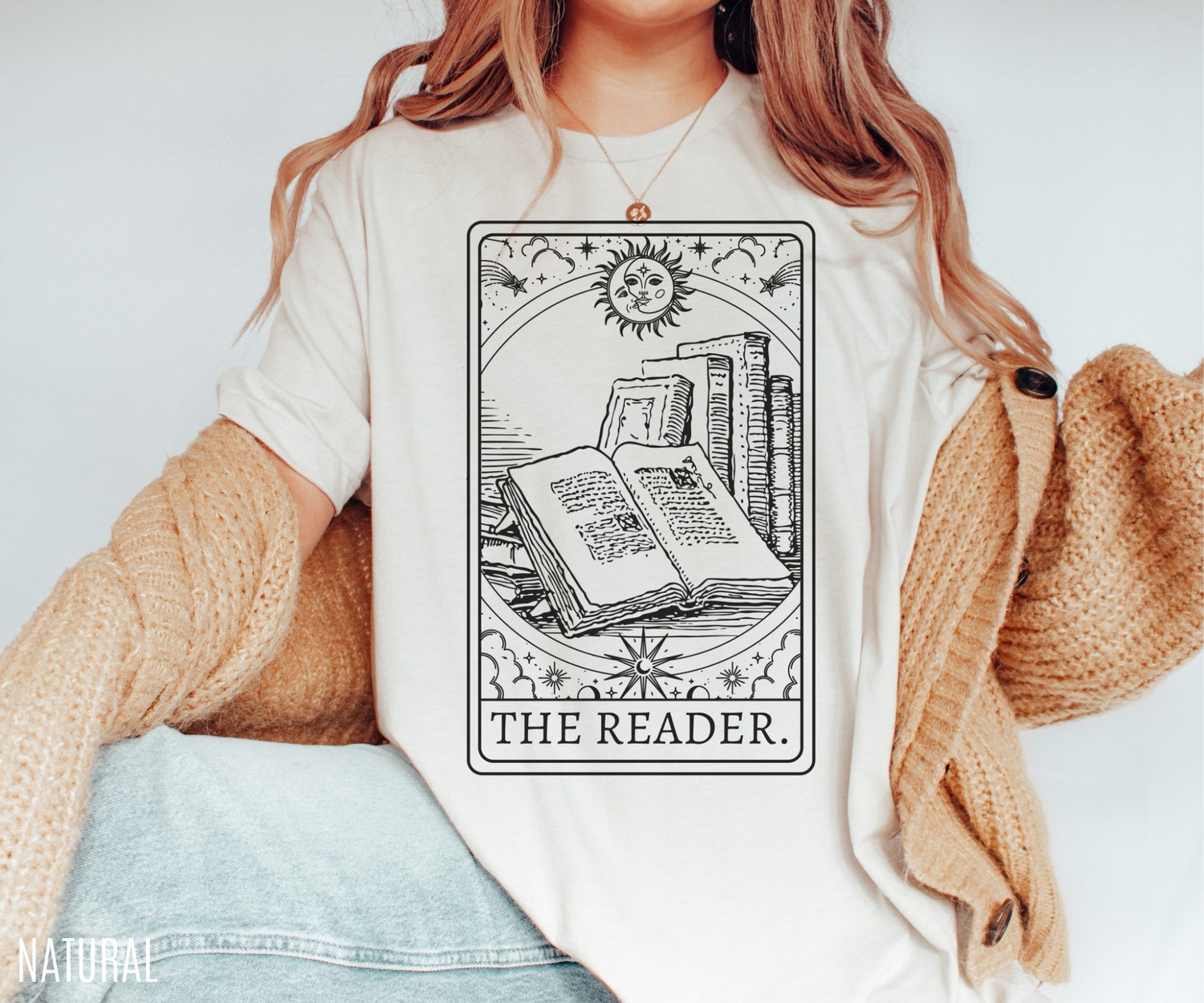 The Reader Tarot Card Lover Bookish Librarian Moon Celestia Women Shirt image 1