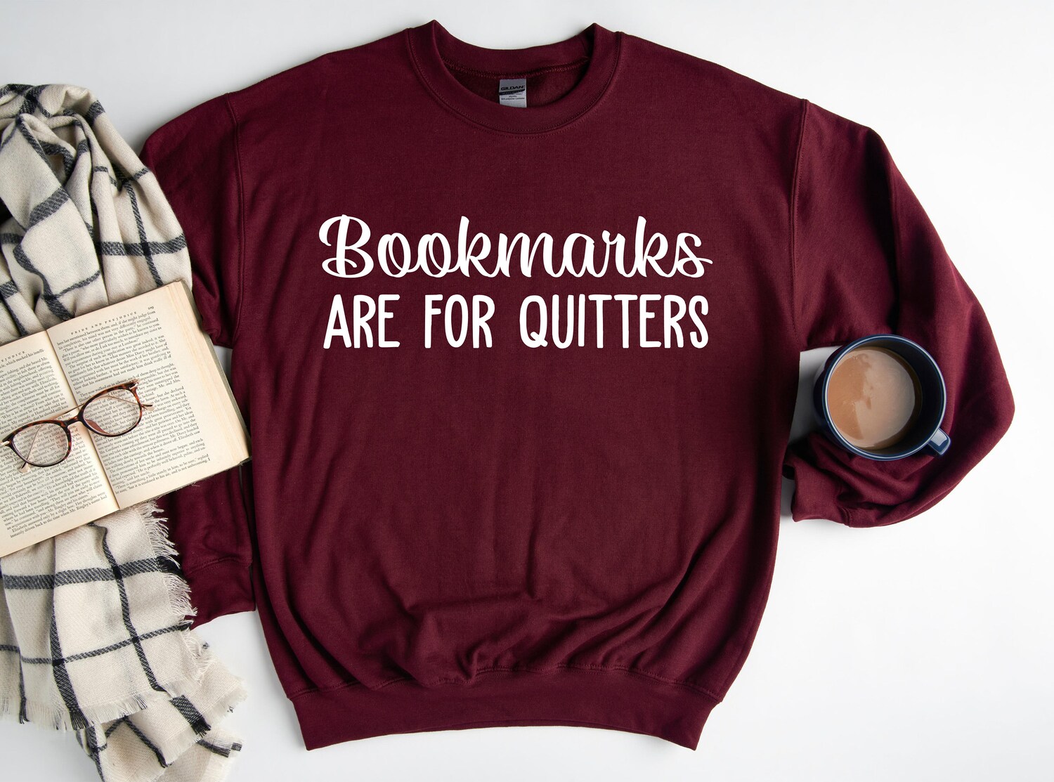 Bookmarks Are For Quitters Funny Librarian Lover Nerd Reading Sweatshirt image 2