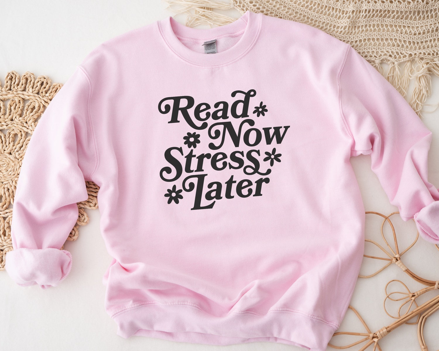 Read Now Stress Later Book Lover Sweatshirt Women Flower Floral Sweatshirt image 3