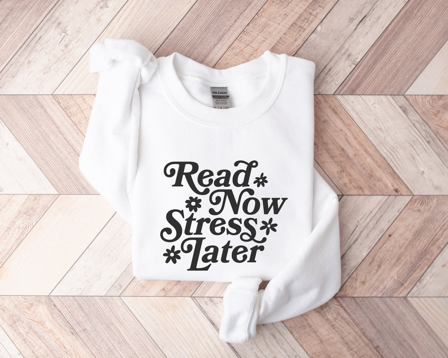 Read Now Stress Later Book Lover Sweatshirt Women Flower Floral Sweatshirt image 4