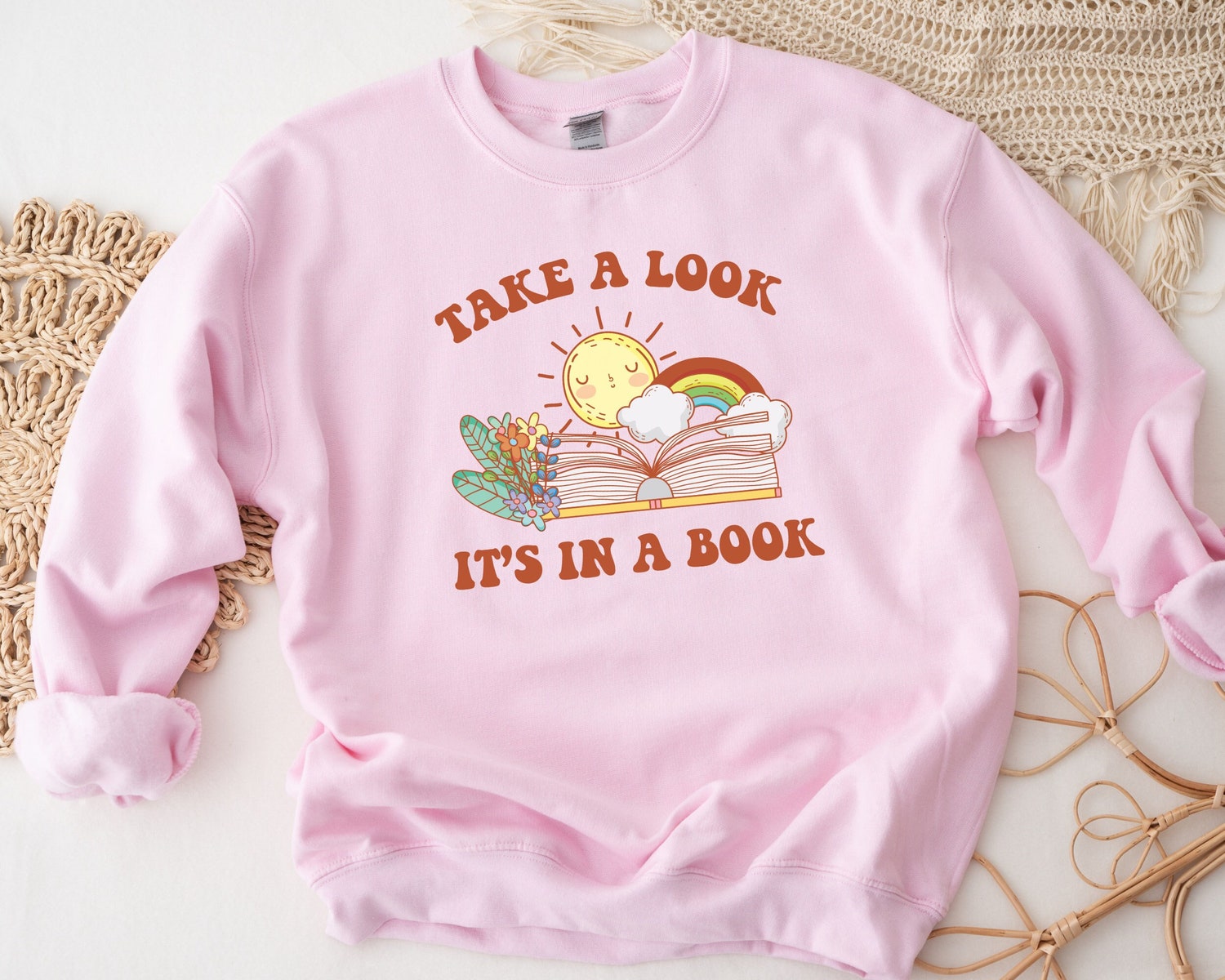 Take Look It's In A Book Teacher Reading Librarian Rainbow Lover Sweatshirt image 4