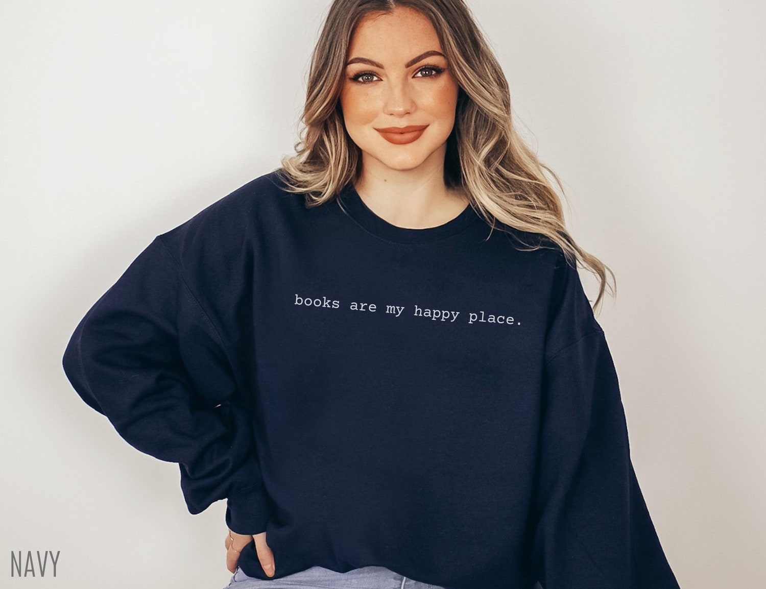 Books Are My Happy Place Lover Reading Librarian Teacher Literary Sweatshirt image 3