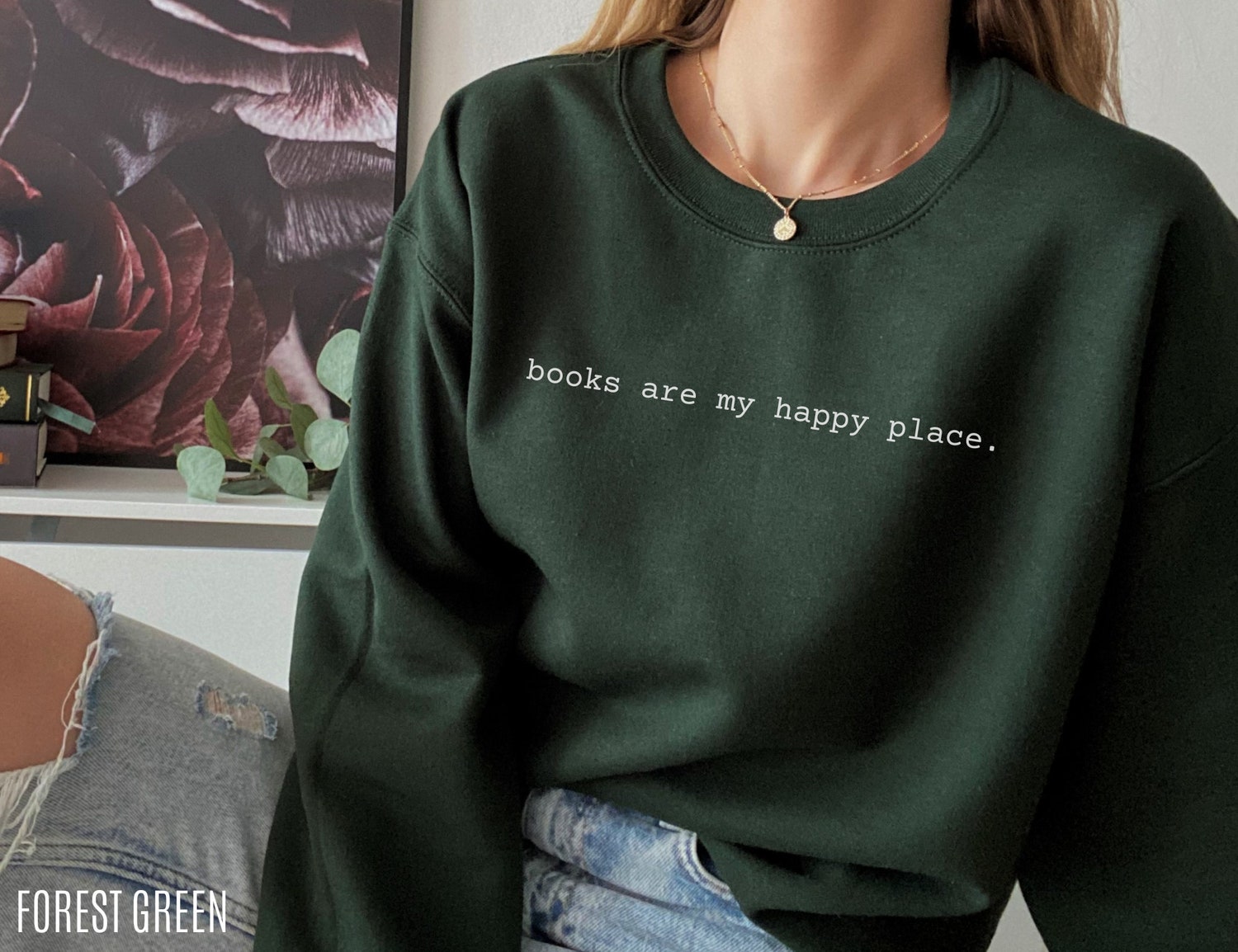 Books Are My Happy Place Lover Reading Librarian Teacher Literary Sweatshirt image 5