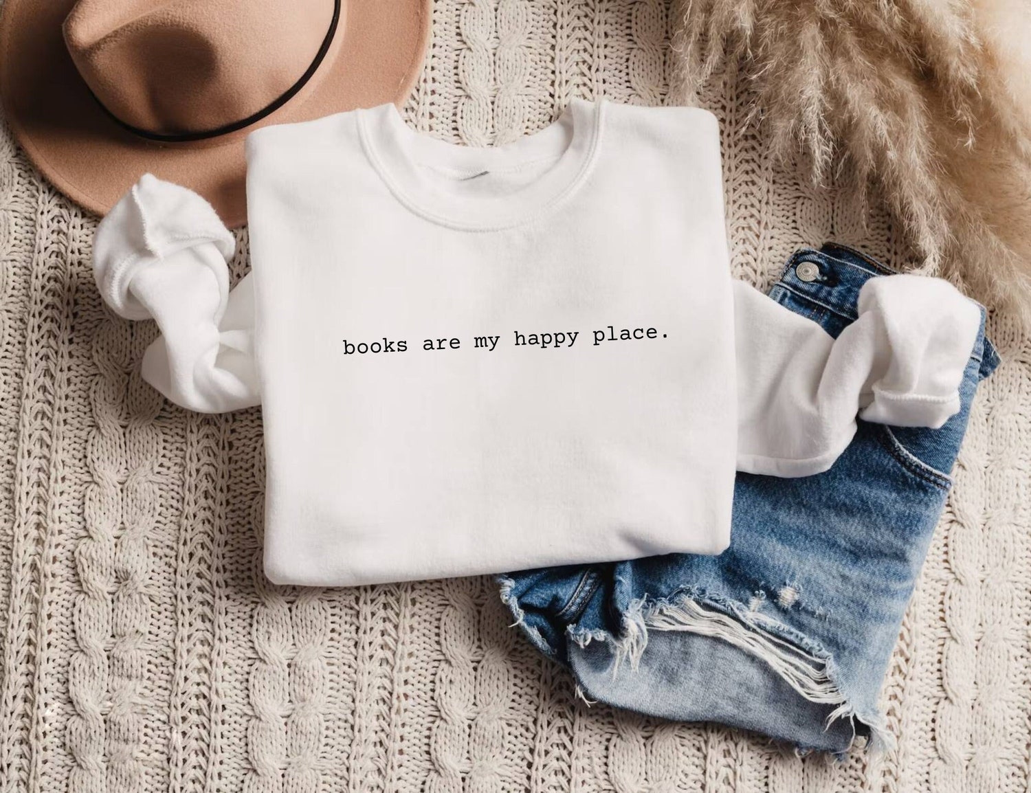 Books Are My Happy Place Lover Reading Librarian Teacher Literary Sweatshirt image 1