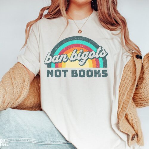 Vintage Ban Bigots Not Books Reading Banned Lover Librarian Literary Shirt image 0