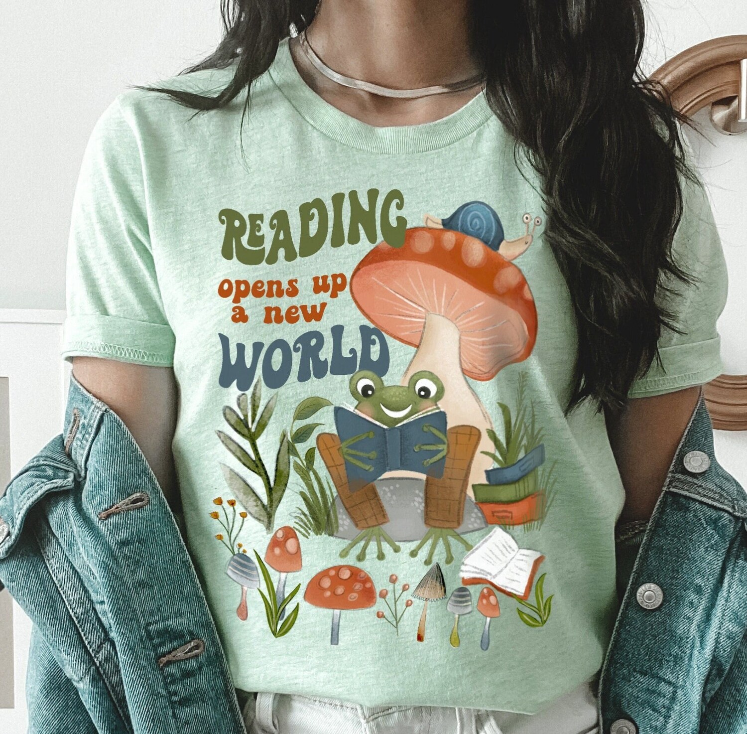 Vintage Frog Reading Story Time Librarian Bookish Literature Lover Shirt image 1