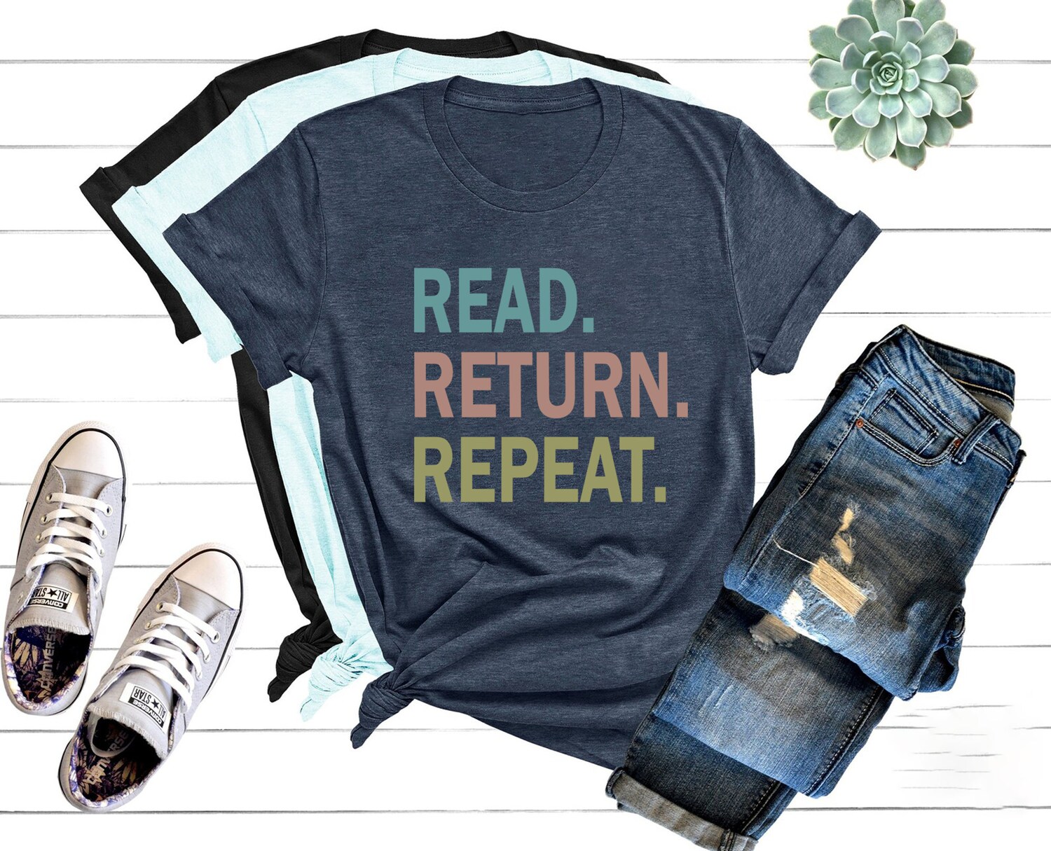 Read Return Repeat Book Lovers Librarian Teacher Nerd Literature Shirt image 3