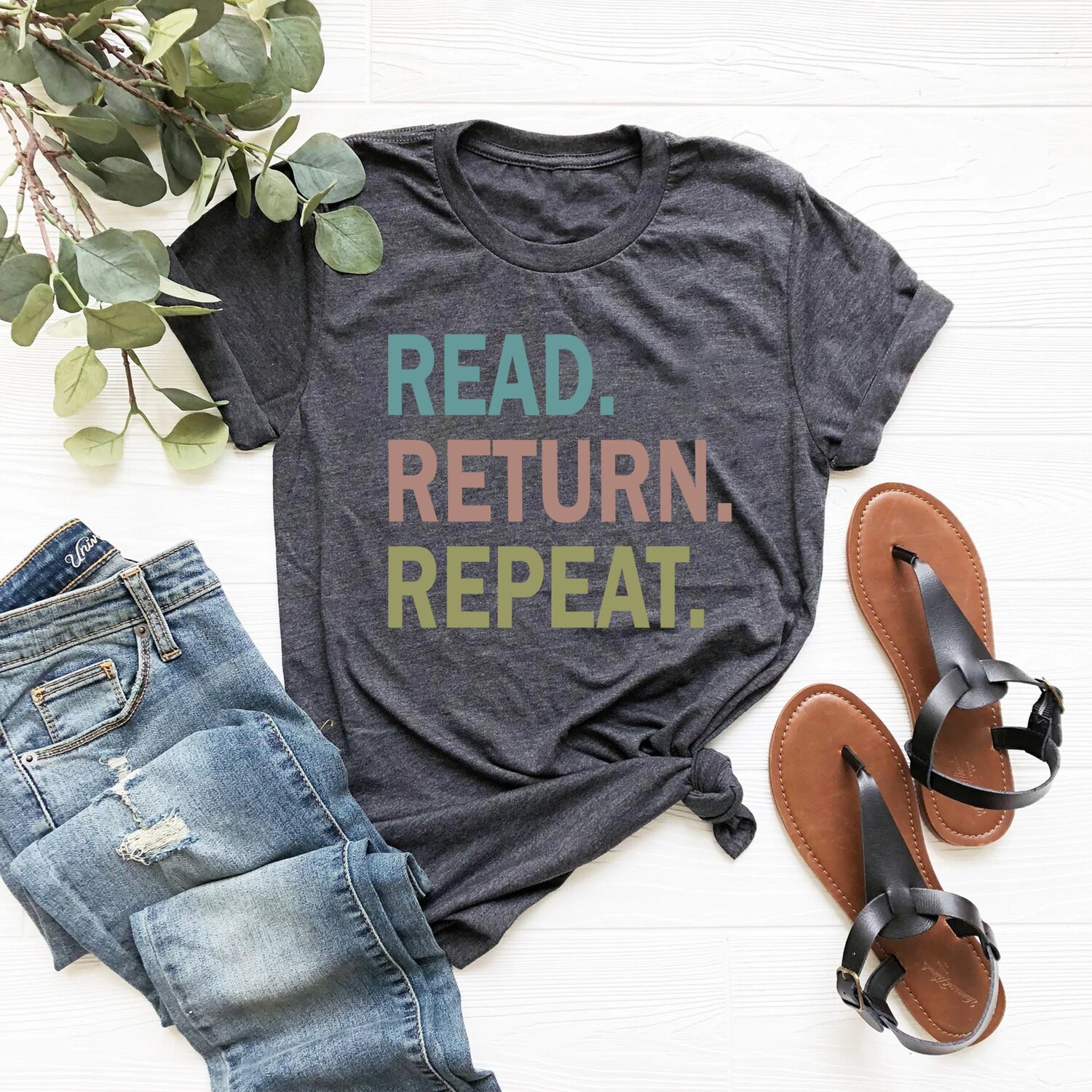 Read Return Repeat Book Lovers Librarian Teacher Nerd Literature Shirt image 1