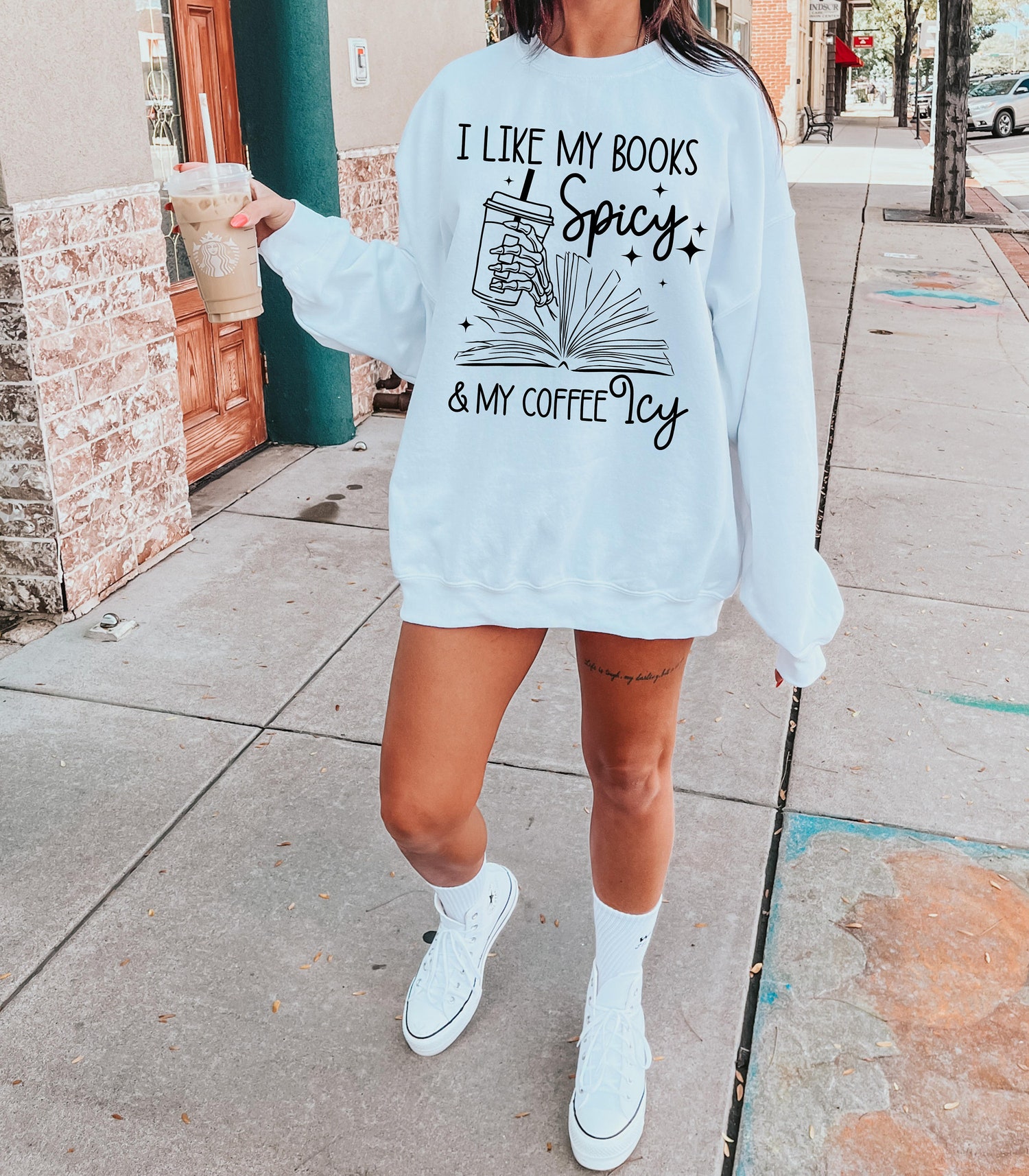 Books Spicy And Coffee Icy I'd Rather Be Reading Smut Bookish Sweatshirt image 5