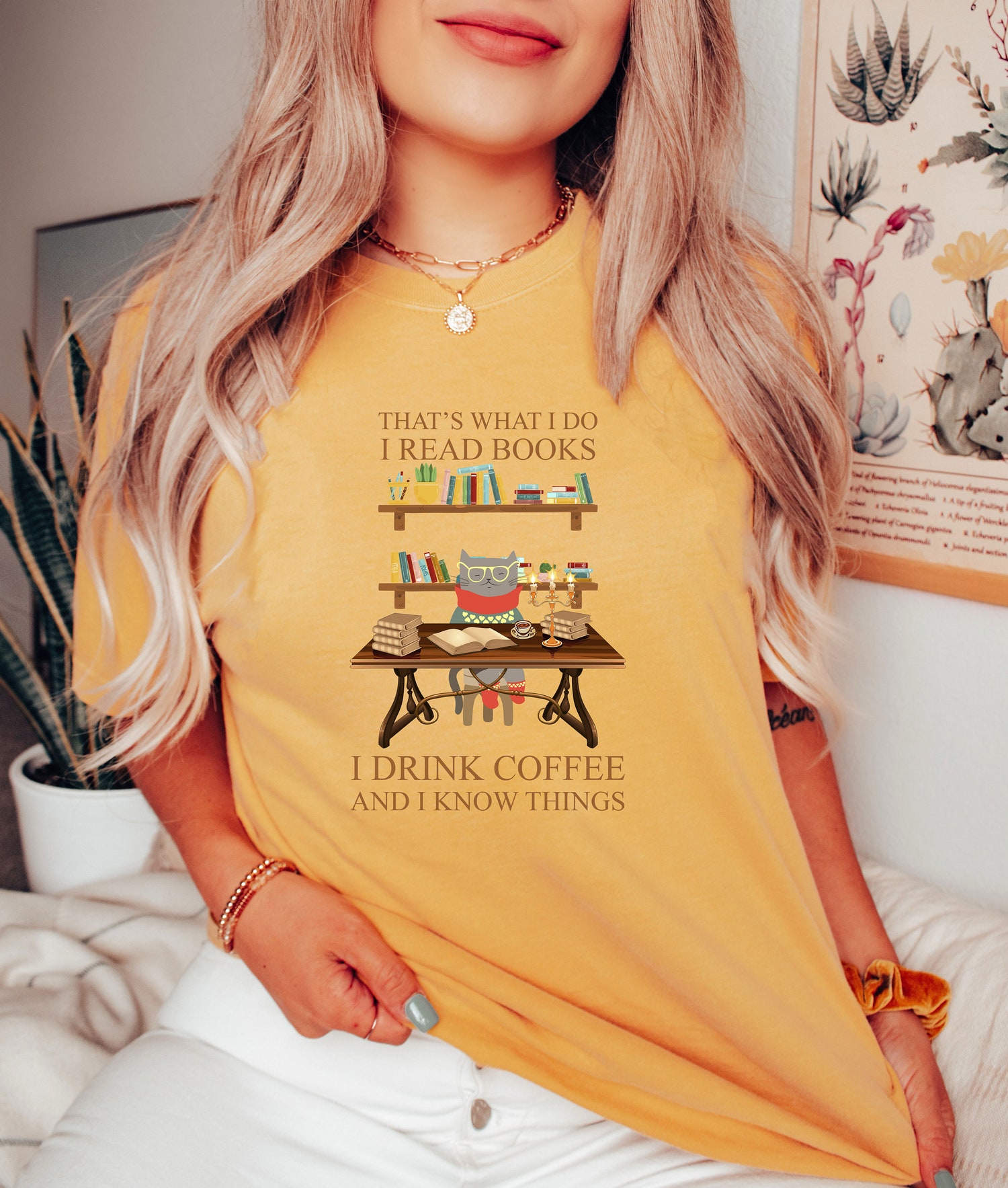 That's What I Do Read Books Drink Coffee And Know Things Cat Mom Reader Library Shirt image 3