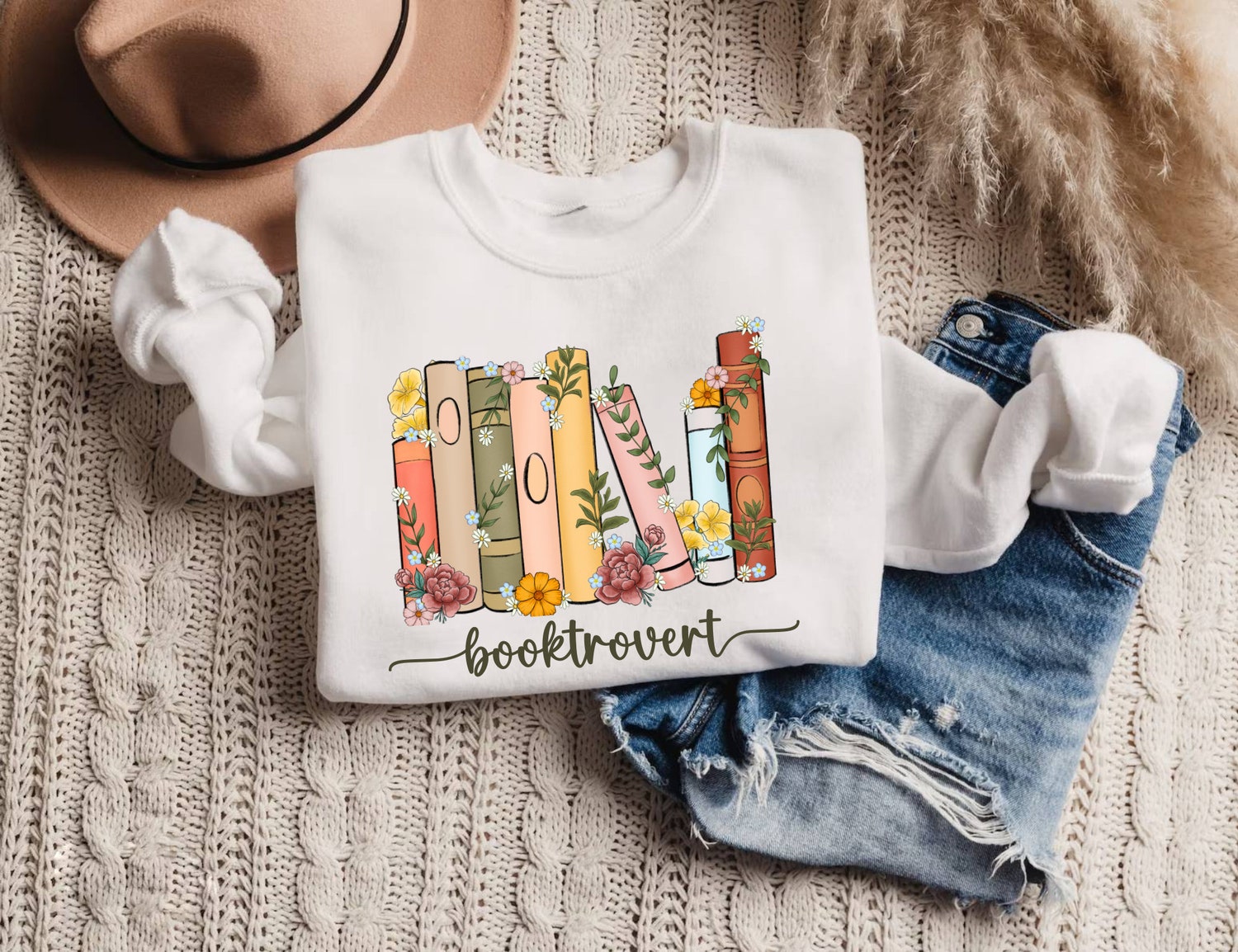 Booktrovert Reading Lover Librarian Teacher Flower Floral Cute Sweatshirt image 4