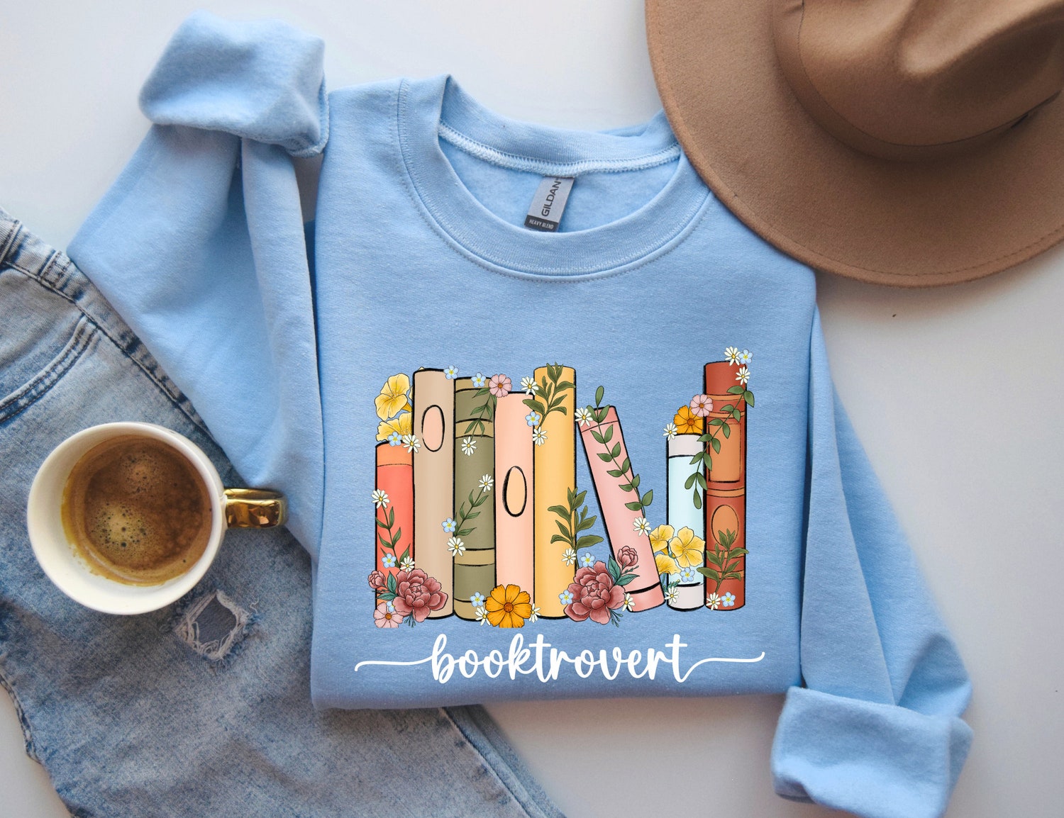 Booktrovert Reading Lover Librarian Teacher Flower Floral Cute Sweatshirt image 1