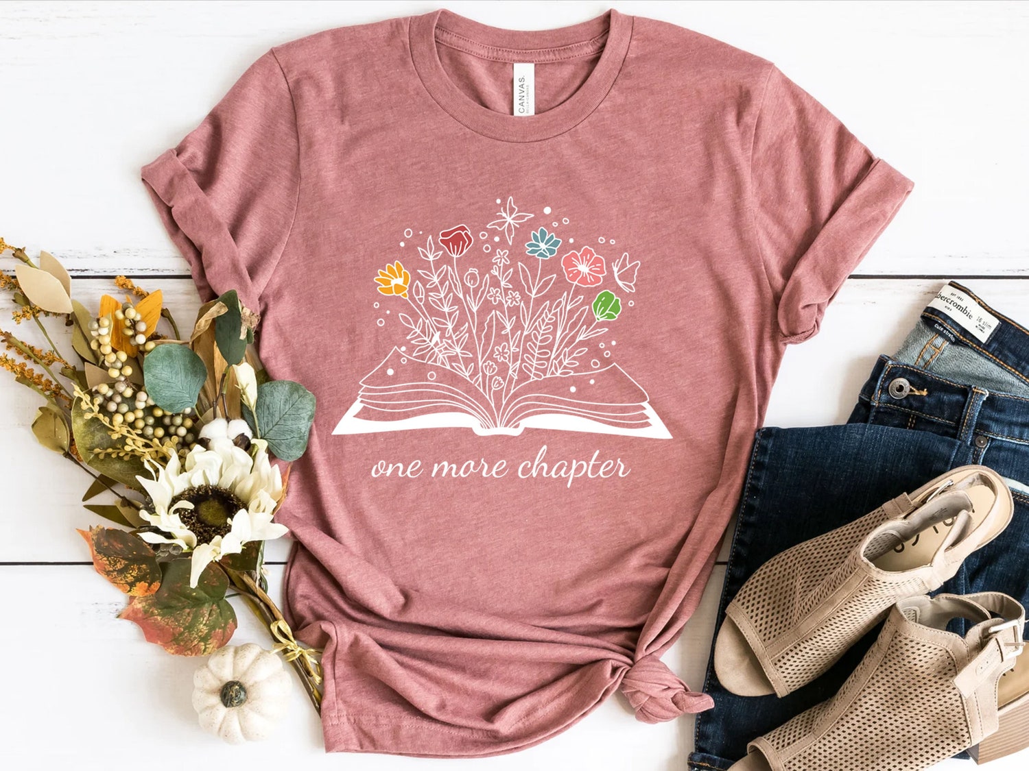 One More Chapter Bookish Funny Reading Nerd Librarian Cute Women Floral Flower Shirt image 6