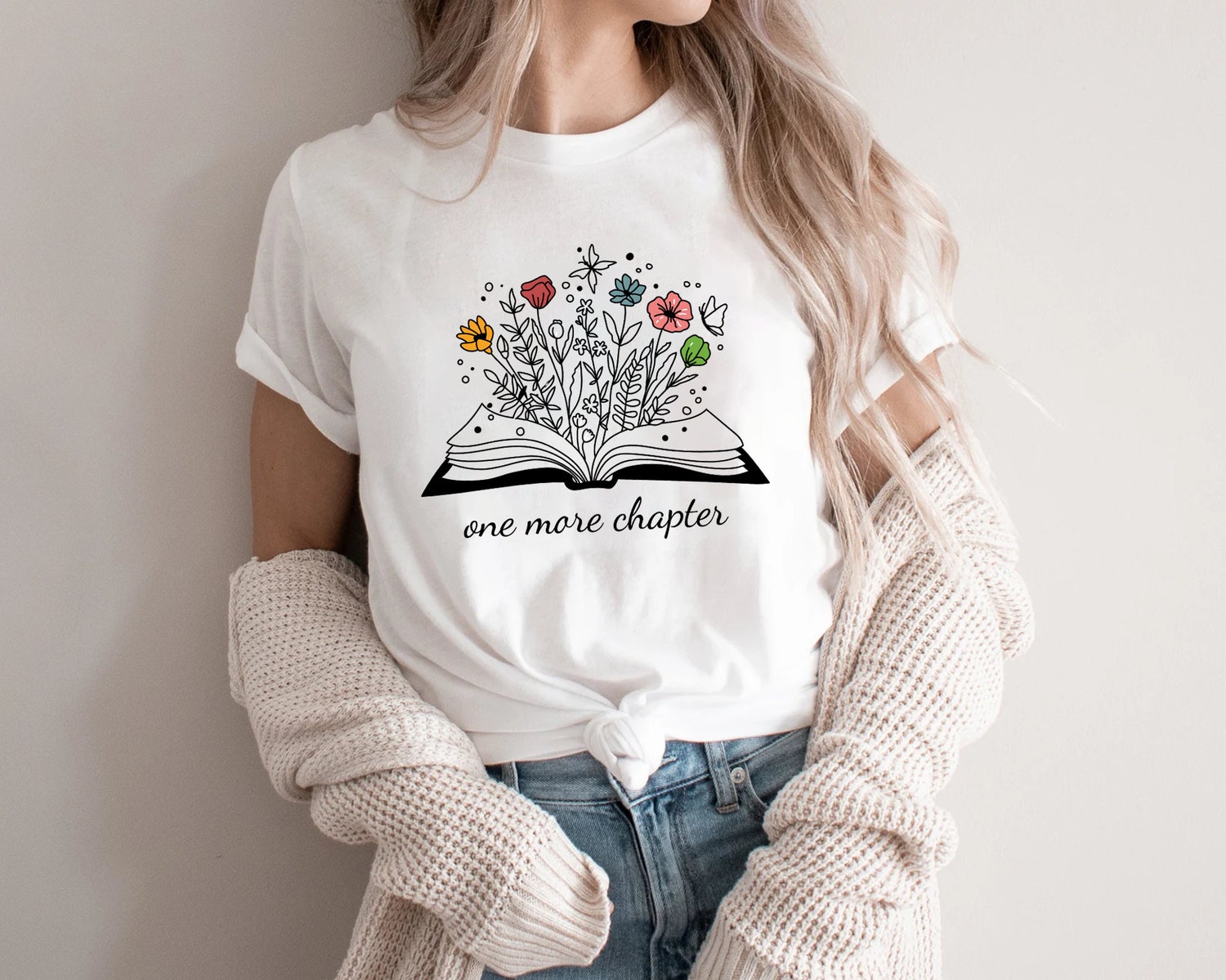 One More Chapter Bookish Funny Reading Nerd Librarian Cute Women Floral Flower Shirt image 4