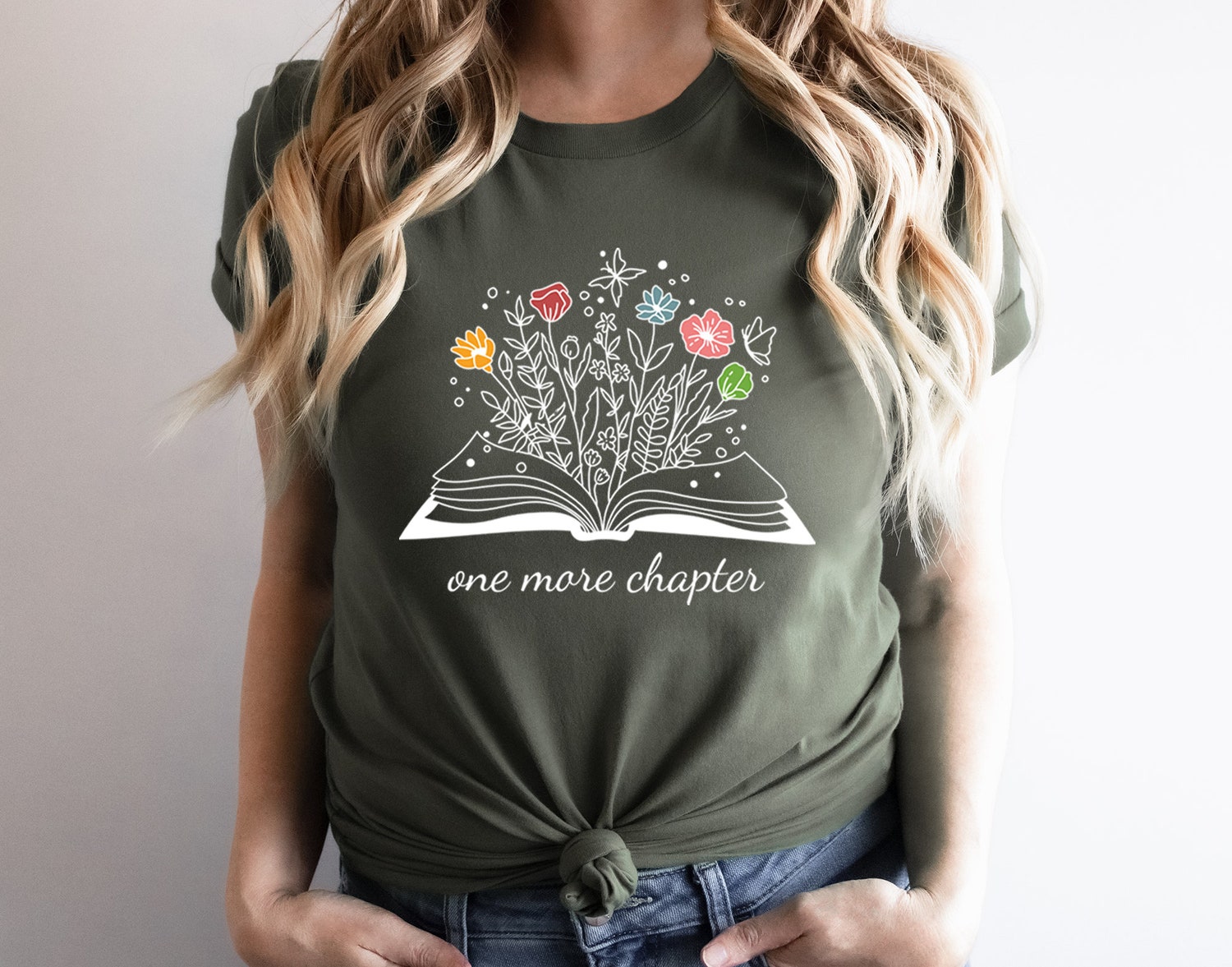 One More Chapter Bookish Funny Reading Nerd Librarian Cute Women Floral Flower Shirt image 8