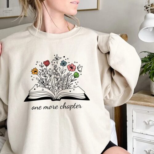 One More Chapter Bookish Funny Reading Nerd Librarian Cute Women Floral Flower Shirt image 0