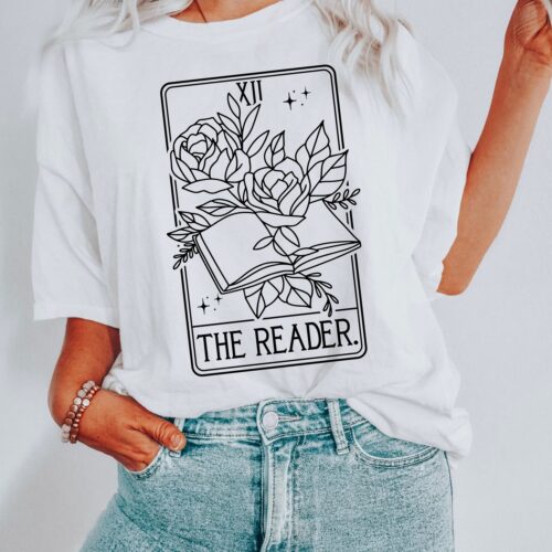 The Reader Tarot Card Lover Bookworm Flower Floral Librarian Author Shirt image 0