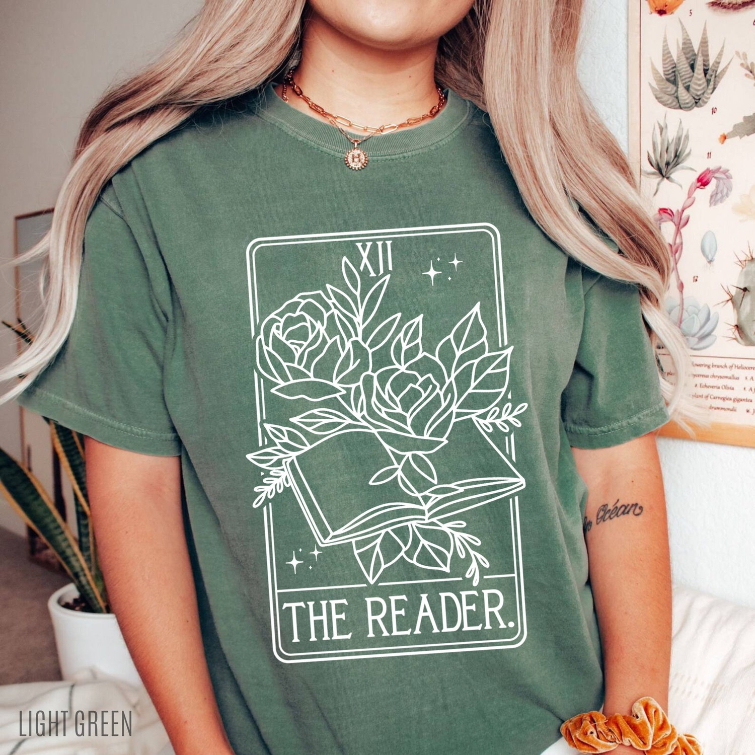 The Reader Tarot Card Bookish Lover Author Writer Flowers Floral Shirt image 5