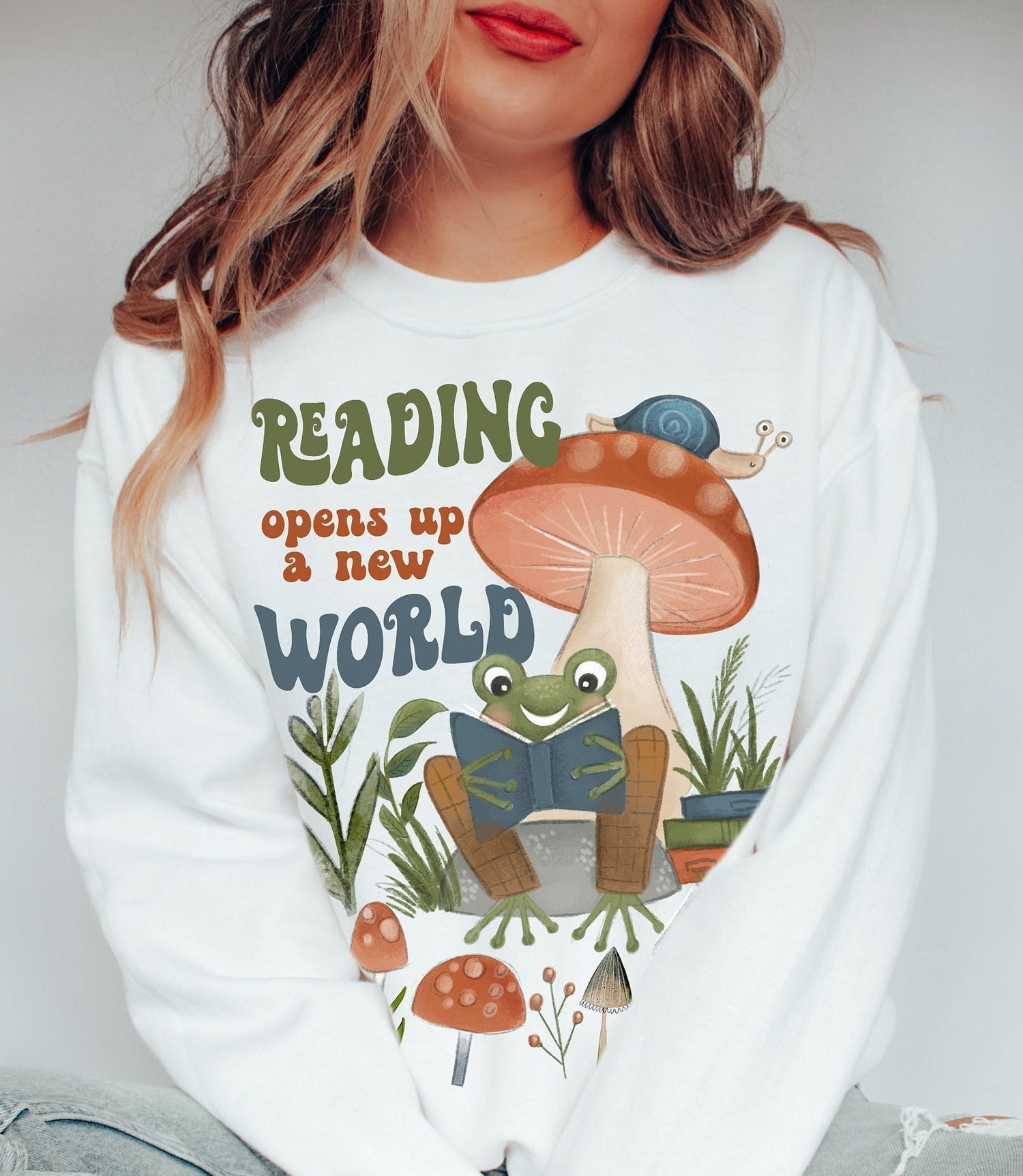 Vintage Frog Reading Story Time Librarian Bookish Reader Literature Lover Sweatshirt image 1