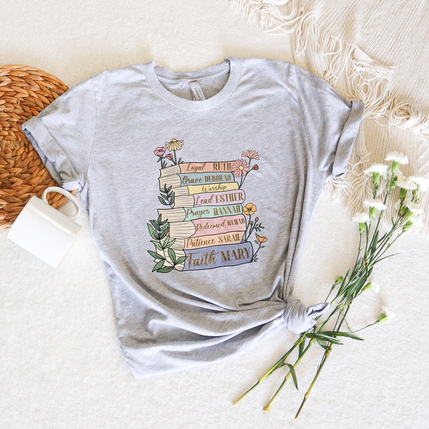 Women Of The Bible Floral Christian Jesus Church Verse Book Lover Shirt image 3