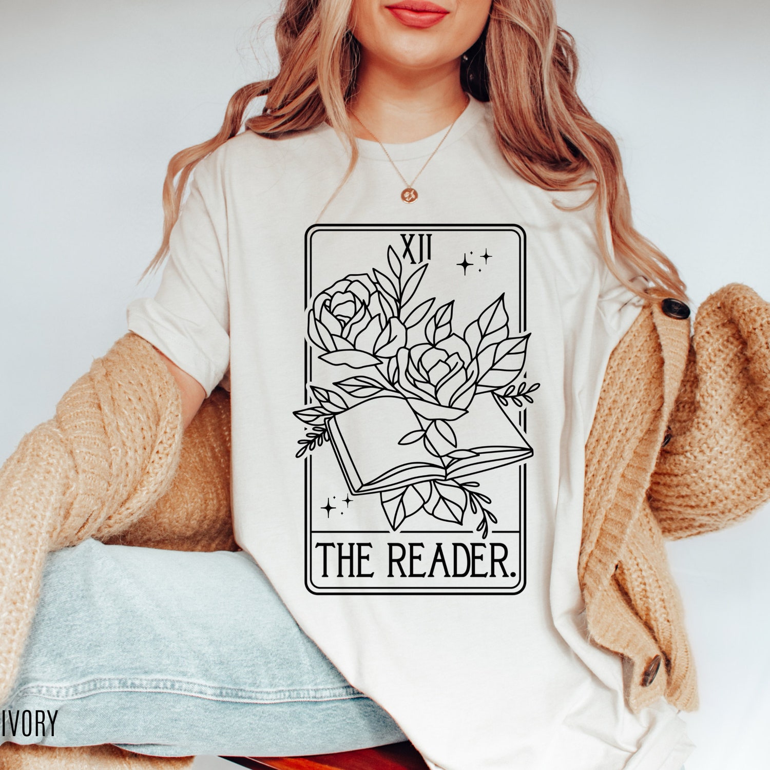 The Reader Tarot Card Lover Bookworm Flower Floral Librarian Author Shirt image 3