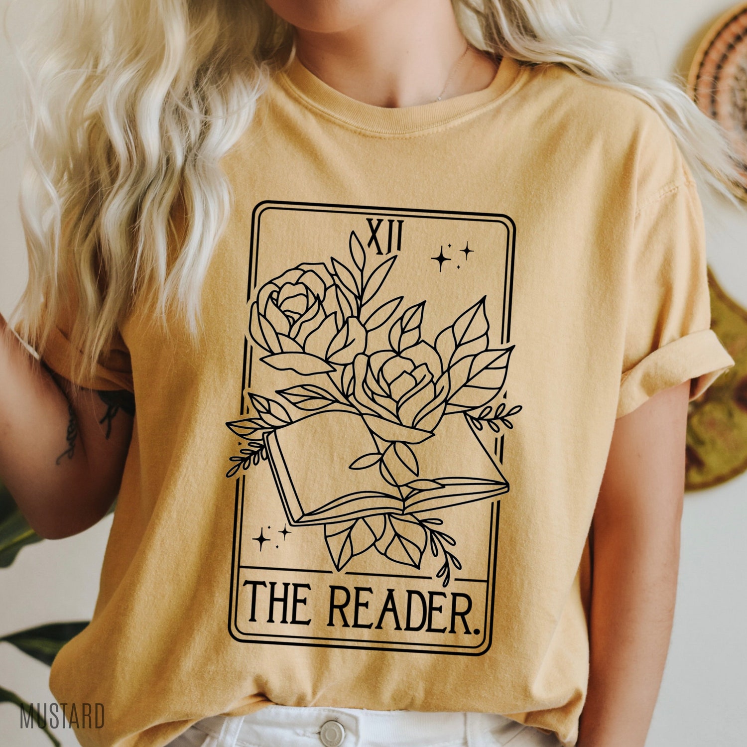 The Reader Tarot Card Bookish Lover Author Writer Flowers Floral Shirt image 2