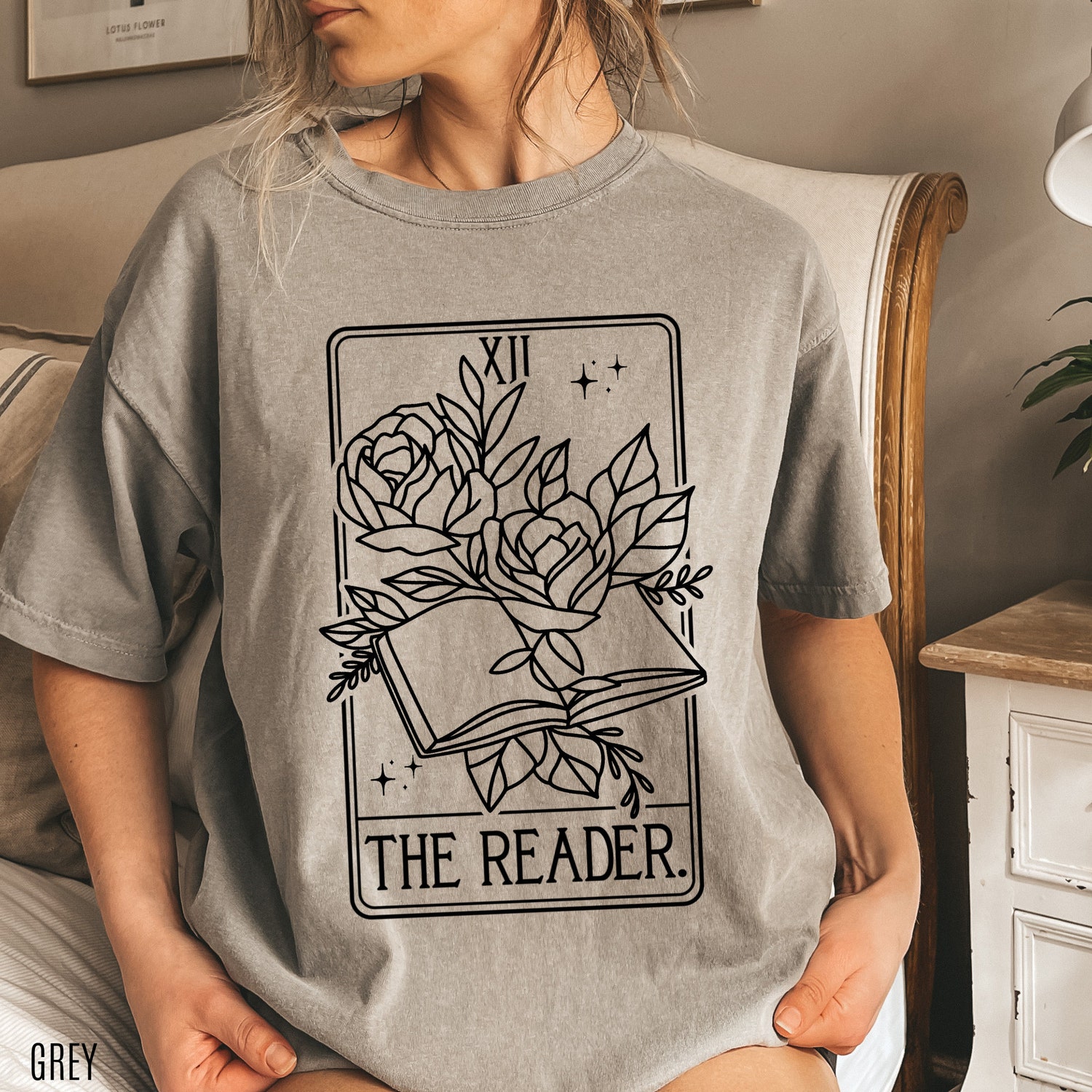 The Reader Tarot Card Bookish Lover Author Writer Flowers Floral Shirt image 4