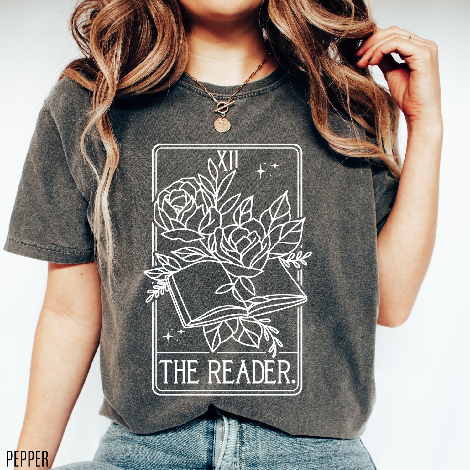 The Reader Tarot Card Lover Bookworm Flower Floral Librarian Author Shirt image 2