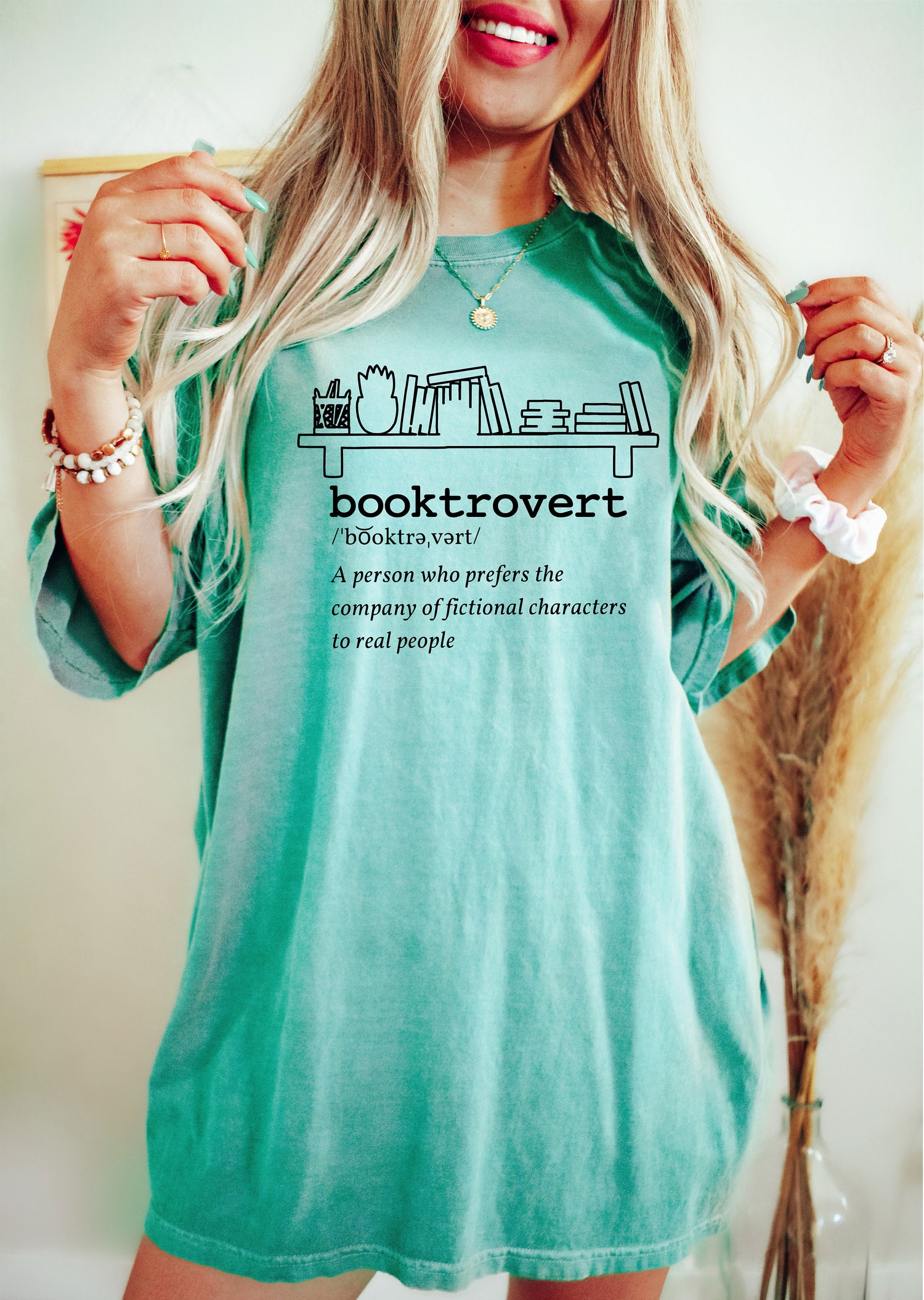 Booktrovert Definition Worm Librarian Reading Funny Lover Plant Cactus Shirt image 5