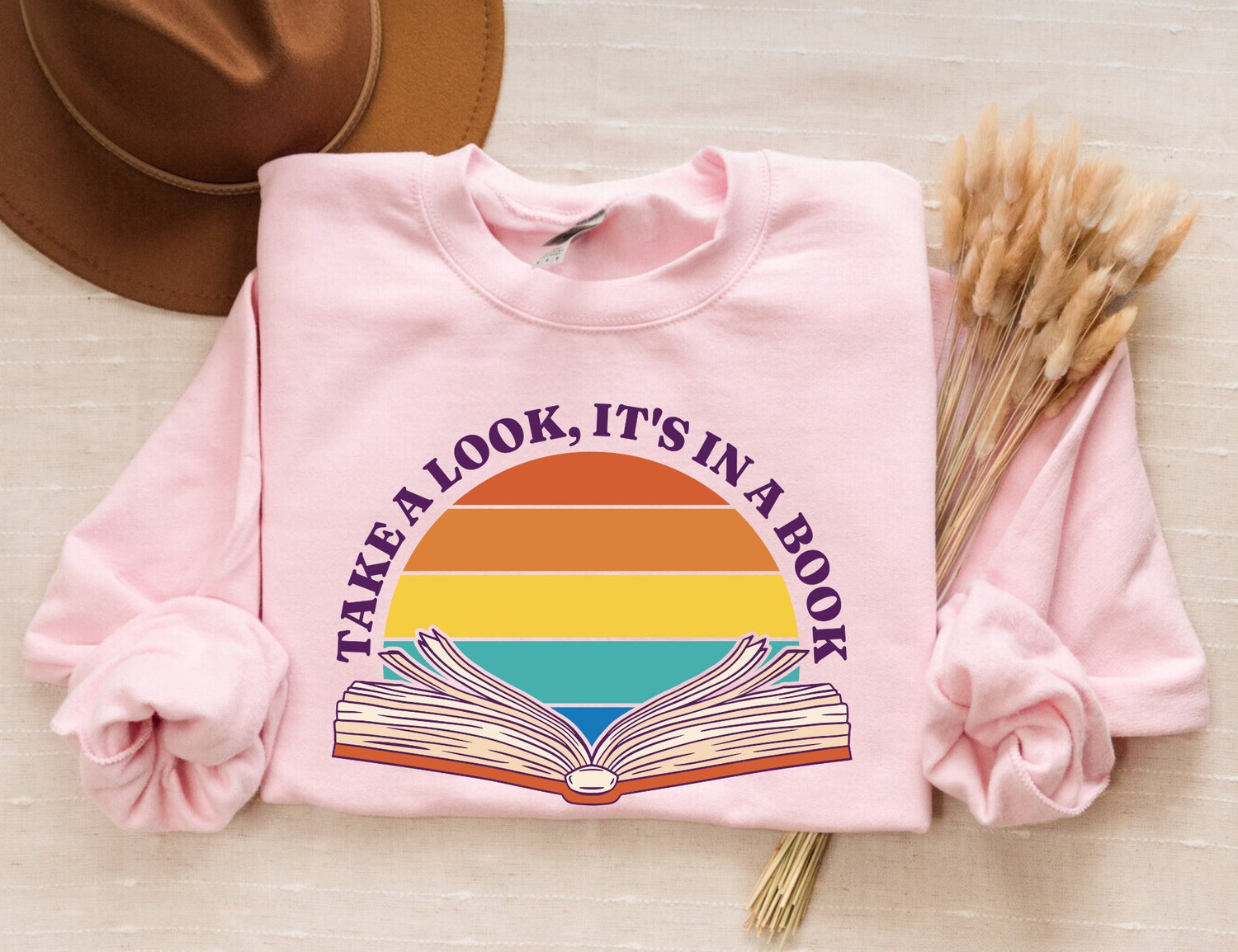 Retro Take A Look It's In A Book Reading Rainbow Bookish Lover Sweatshirt image 2