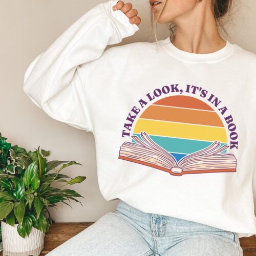 Retro Take A Look It's In A Book Reading Rainbow Bookish Lover Sweatshirt image 0