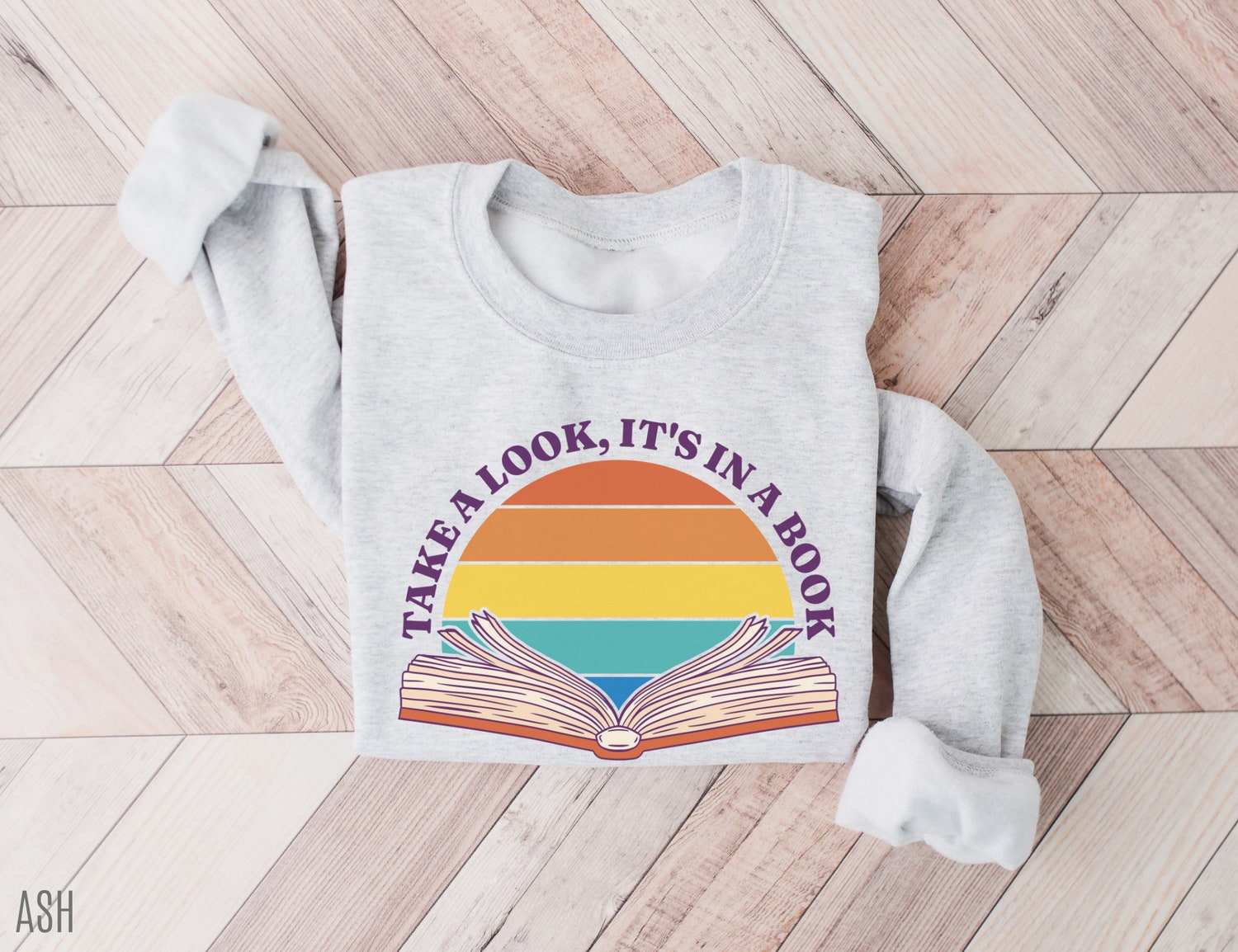 Retro Take A Look It's In A Book Reading Rainbow Bookish Lover Sweatshirt image 4