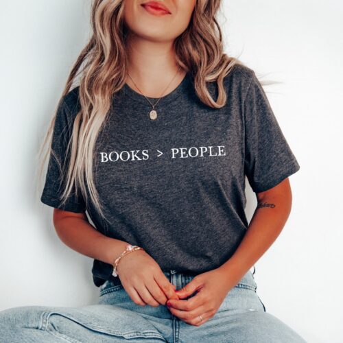 Books Over People Lover Reading Librarian Teacher Literature Nerd Shirt image 0