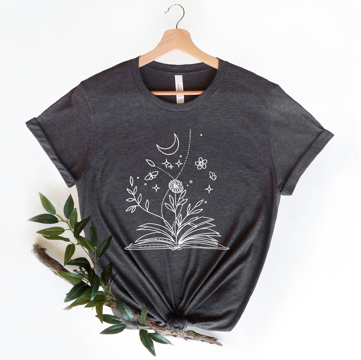 Magical Book Lover Reading Librarian Flower Floral Teacher Celestial Shirt image 3