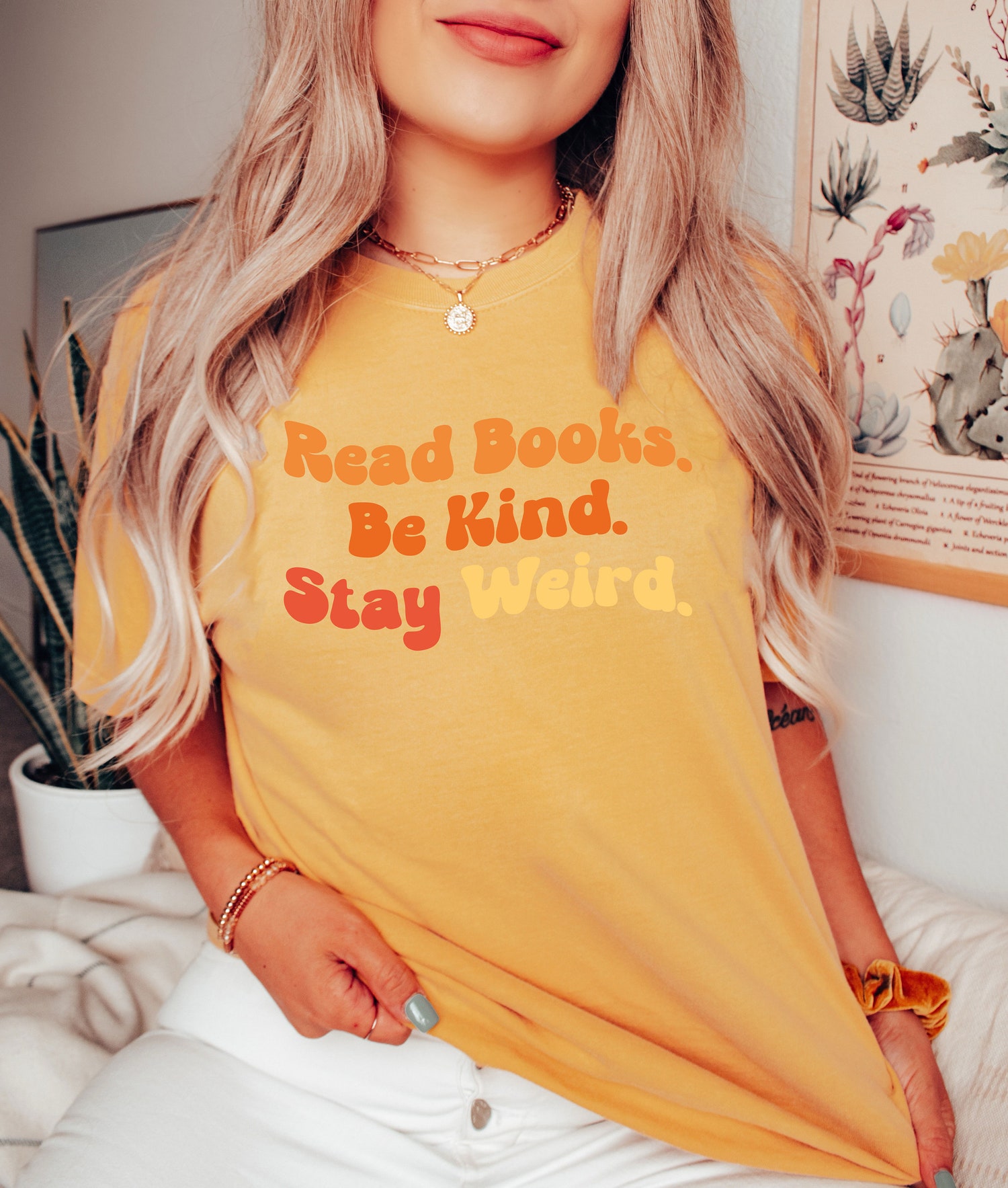 Read Books Be Kind Stay Weird Trendy Literary Librarian Teacher Lover Motivational Shirt image 1