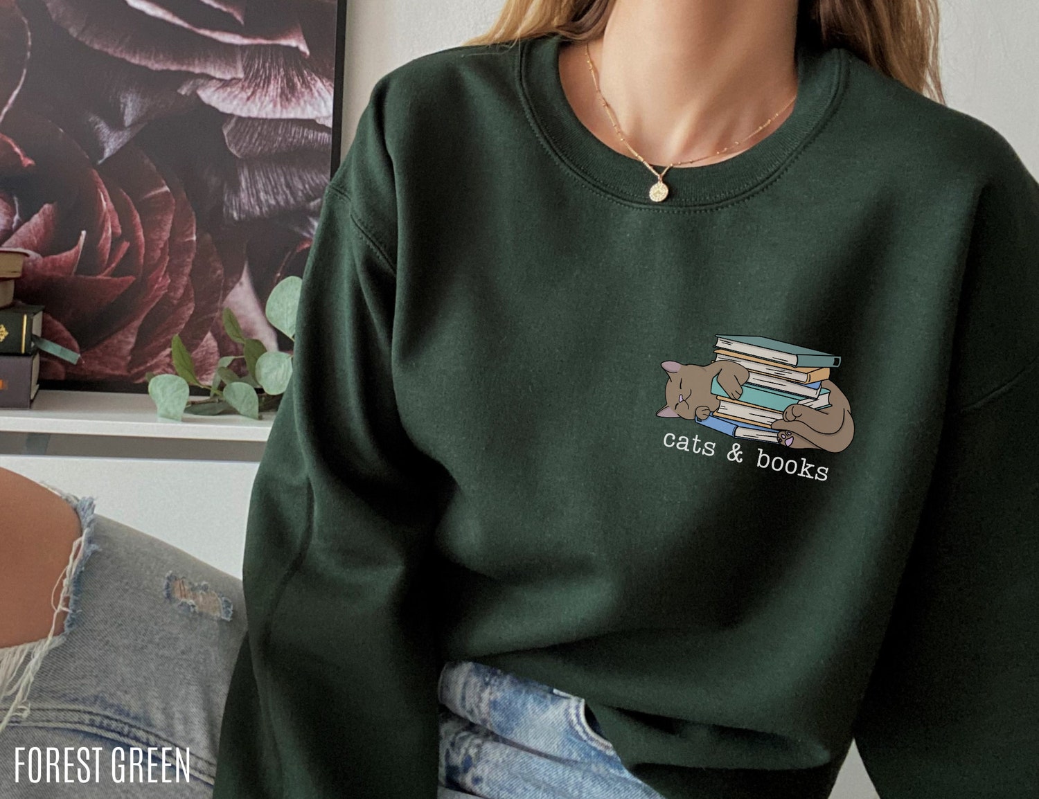 Cats And Books Lover Mom Reading Dad Women Teacher Librarian Sweatshirt image 3