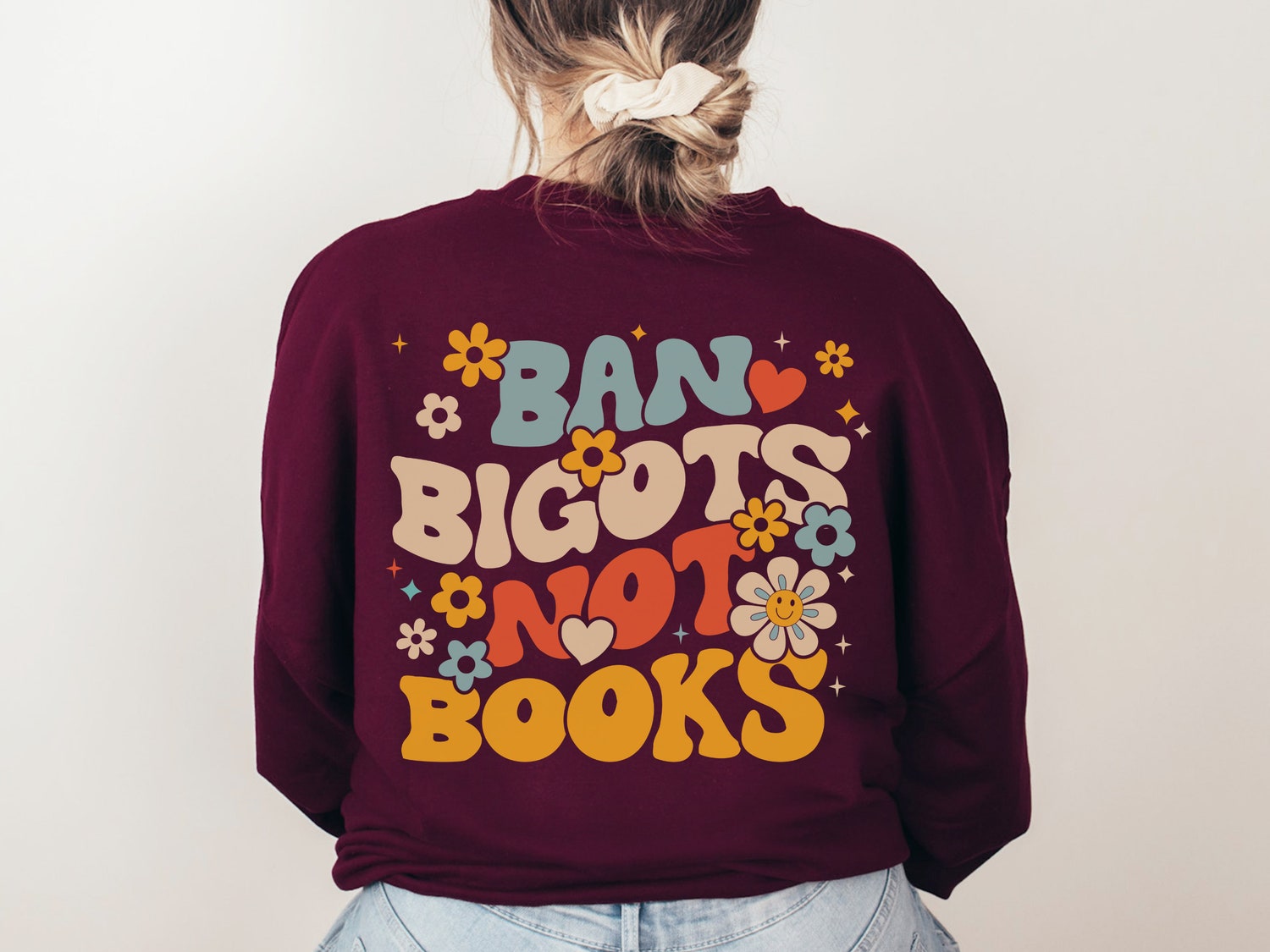 Ban Bigots Not Books Banned Librarian Read Literary Lover Floral Sweatshirt image 3