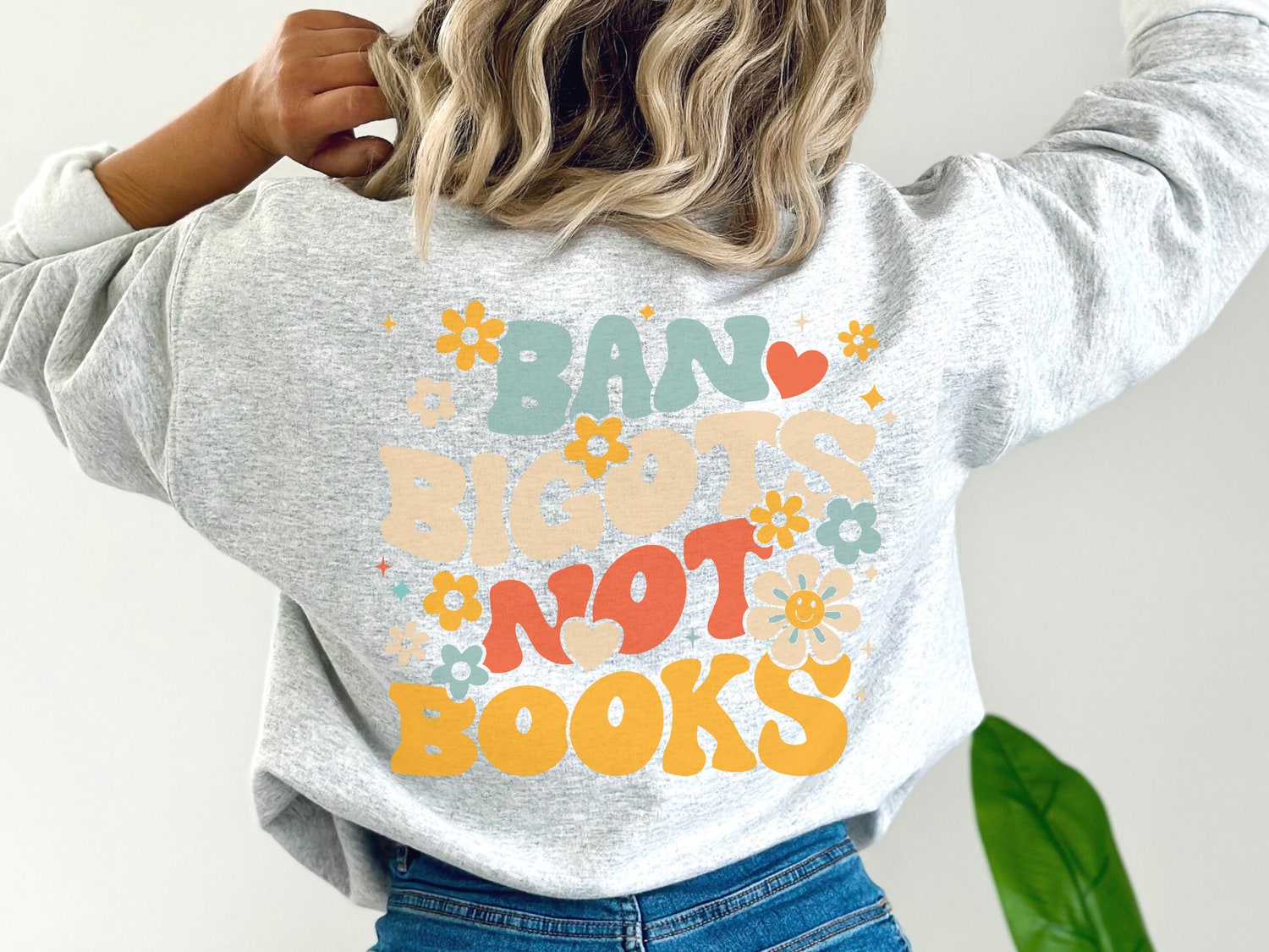 Ban Bigots Not Books Banned Librarian Read Literary Lover Floral Sweatshirt image 2