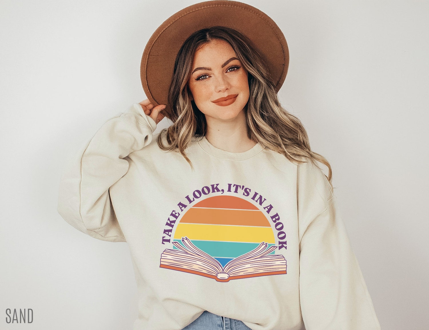 Retro Take A Look It's In A Book Reading Rainbow Bookish Lover Sweatshirt image 3