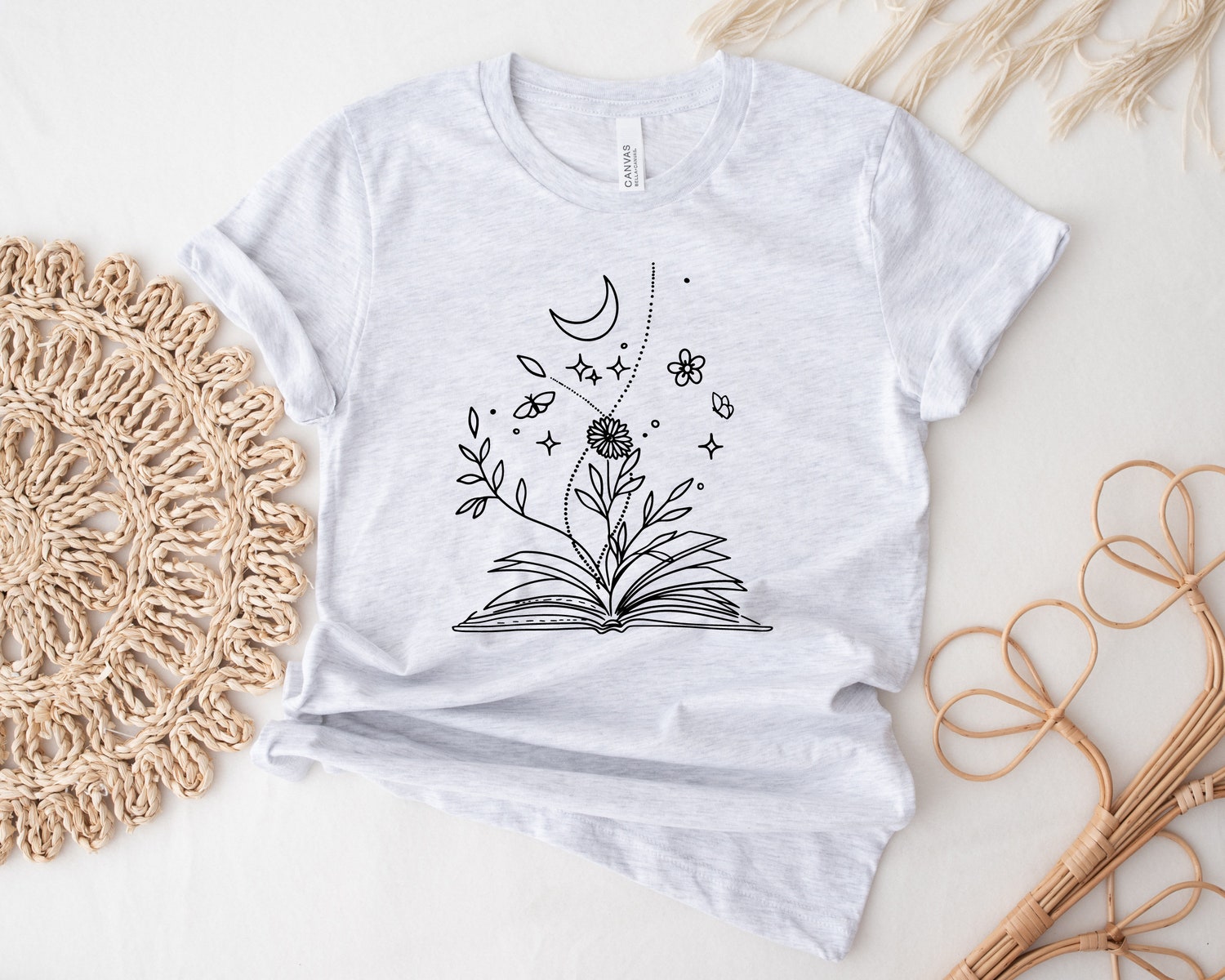 Magical Book Lover Reading Librarian Flower Floral Teacher Celestial Shirt image 4