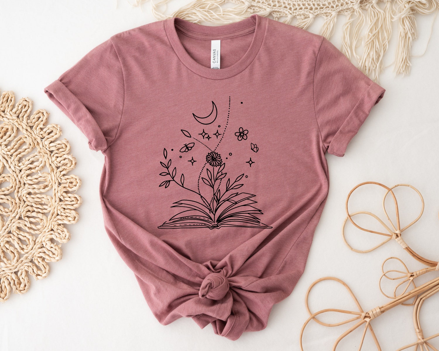 Magical Book Lover Reading Librarian Flower Floral Teacher Celestial Shirt image 2