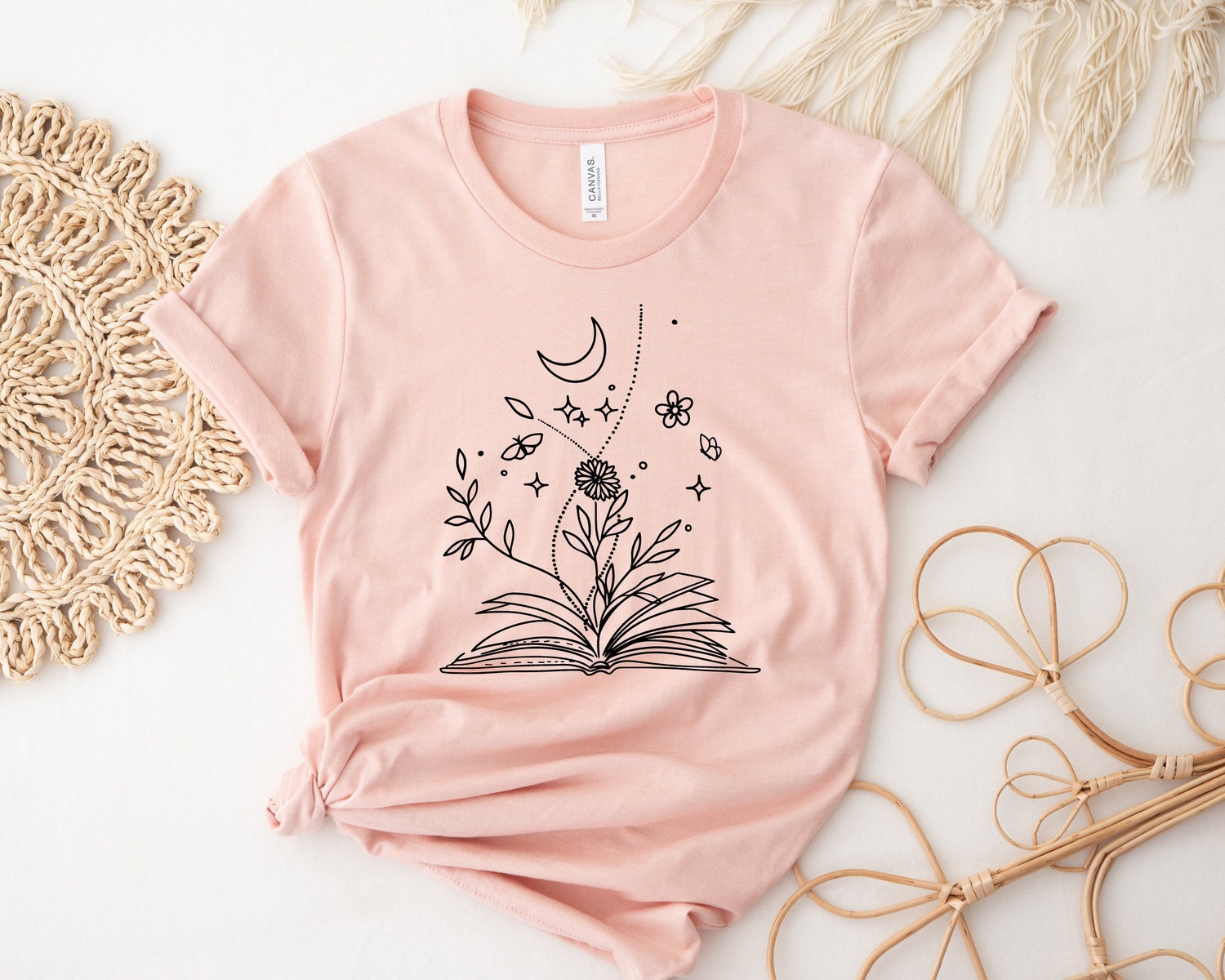 Magical Book Lover Reading Librarian Flower Floral Teacher Celestial Shirt image 1