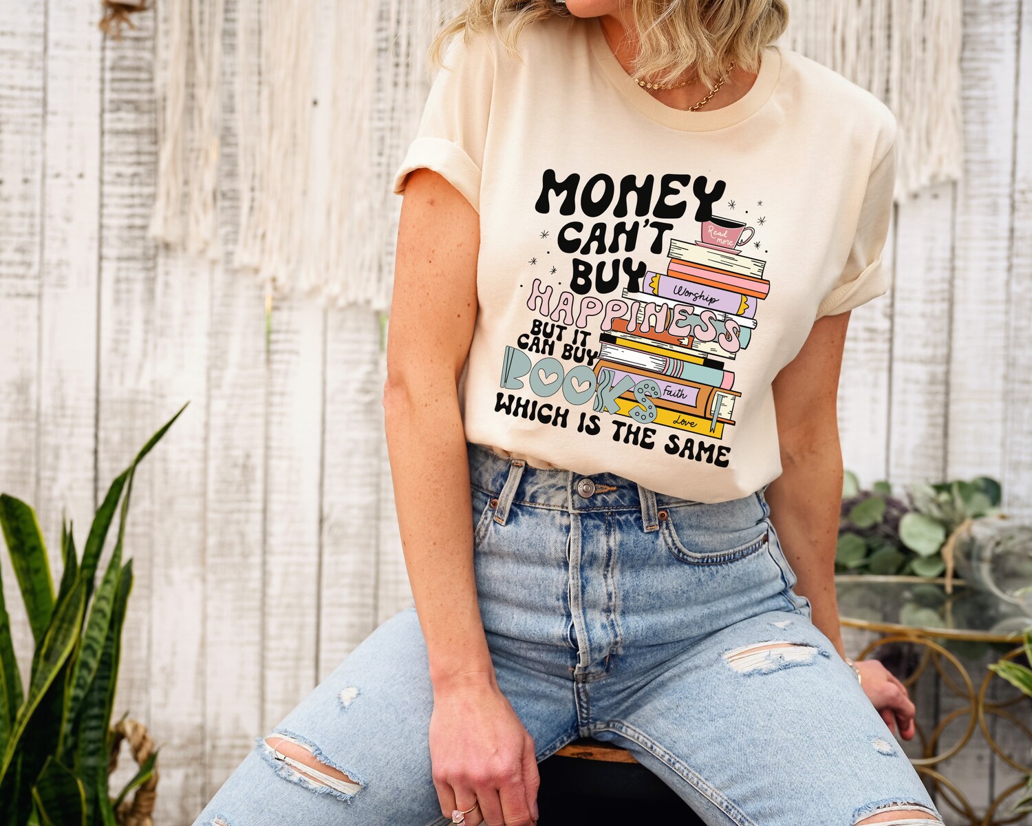 Money Can't Buy Happiness Funny Bookish Reading Lover Teacher Librarian Shirt image 3