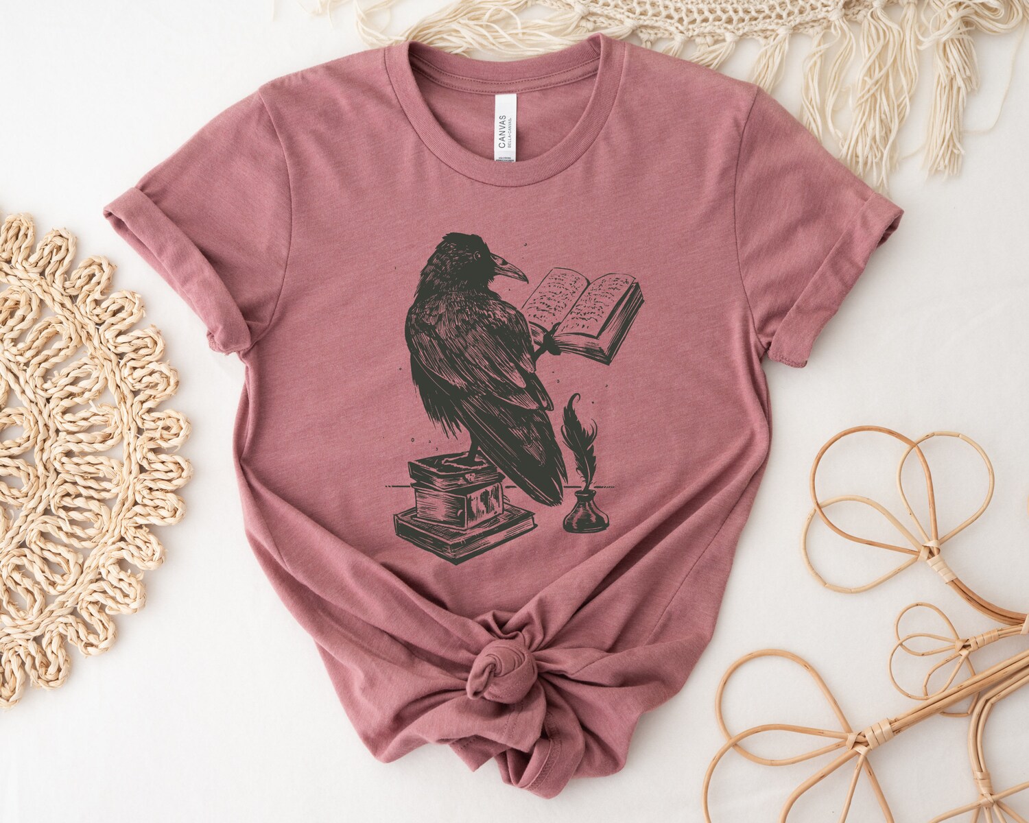 Dark Academia Raven Reading A Book Literature Romance Fantasy Lover Shirt image 2