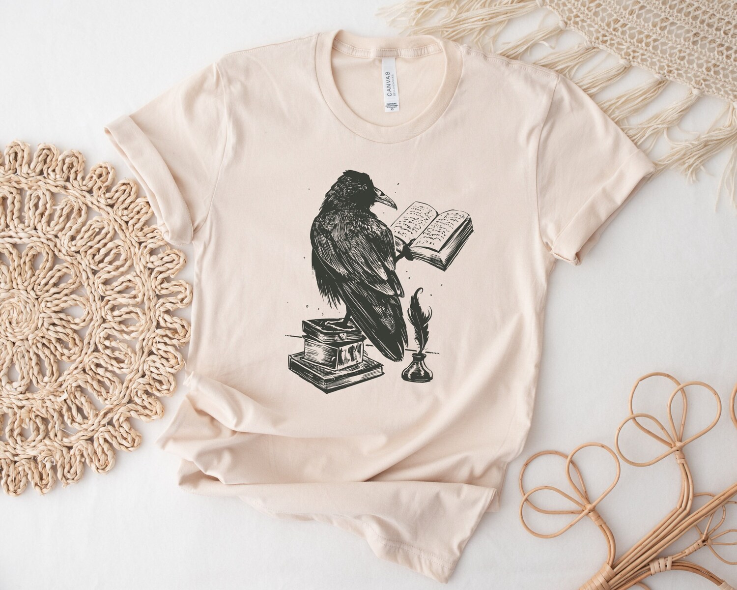 Dark Academia Raven Reading A Book Literature Romance Fantasy Lover Shirt image 1